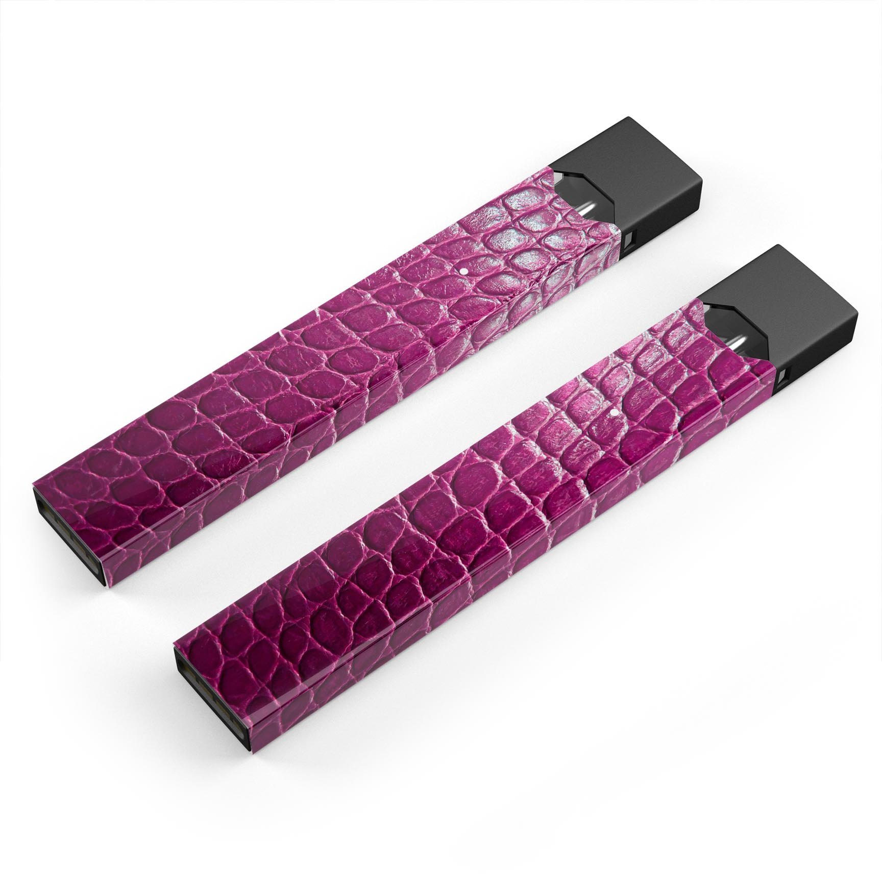 Bright magenta alligator skin decal wrap for JUUL vaping device, showcasing vibrant color and textured design.