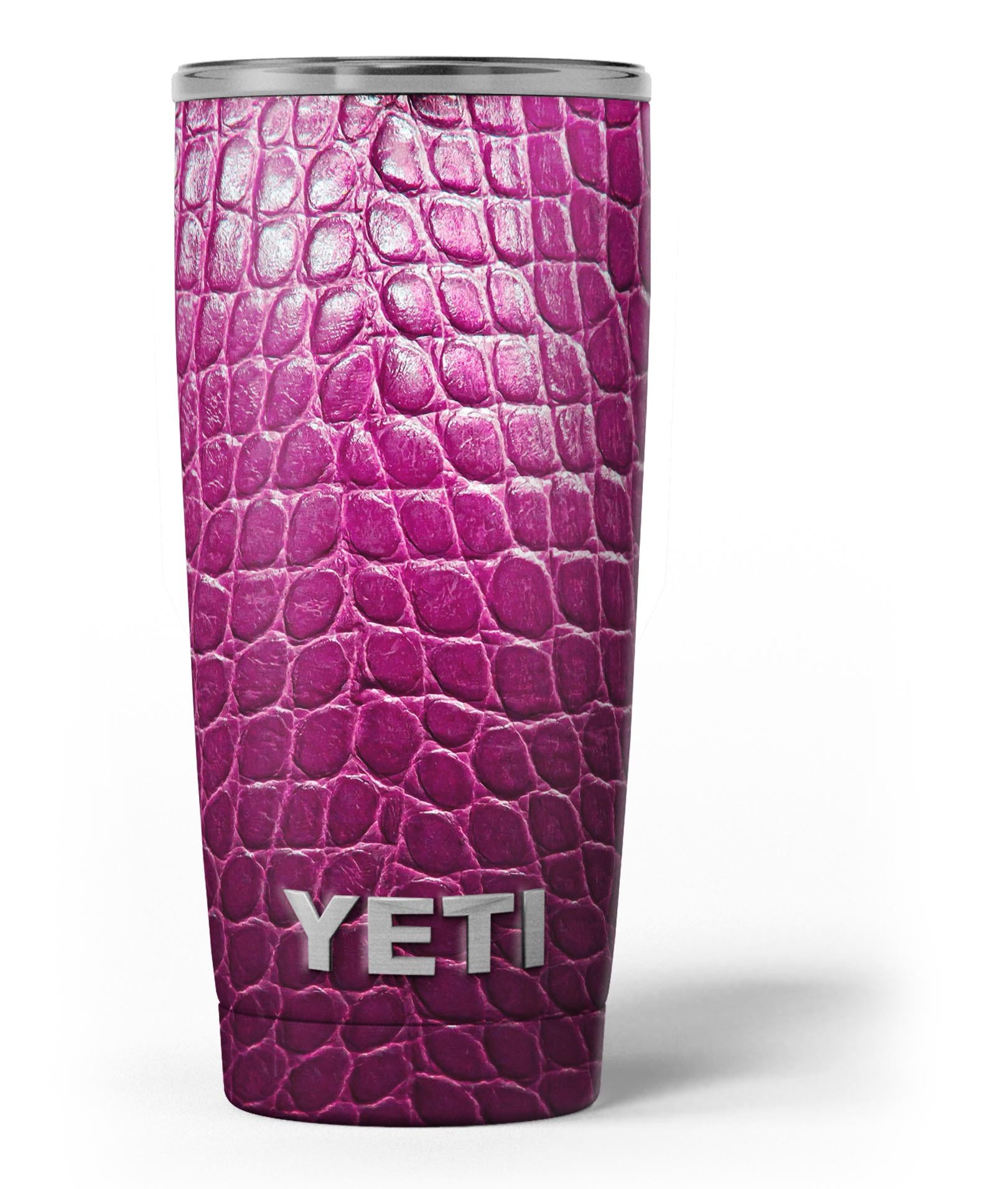 Bright magenta alligator skin decal vinyl wrap kit for Yeti Coolers, showcasing vibrant color and unique texture.