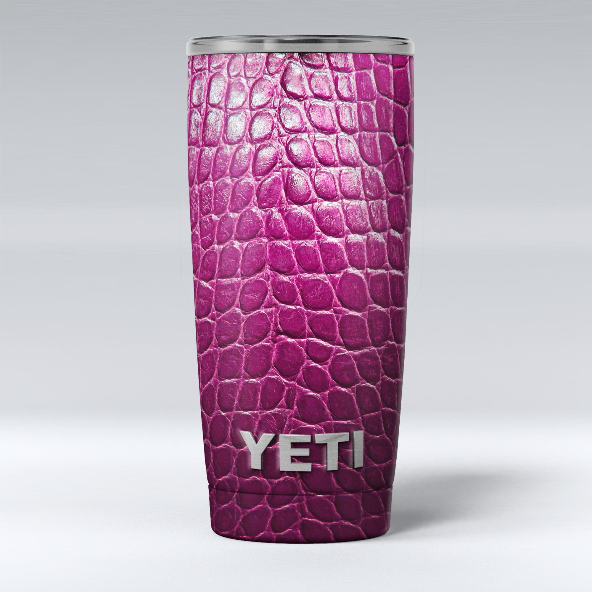 Bright magenta alligator skin decal vinyl wrap kit for Yeti Coolers, showcasing vibrant color and unique texture.