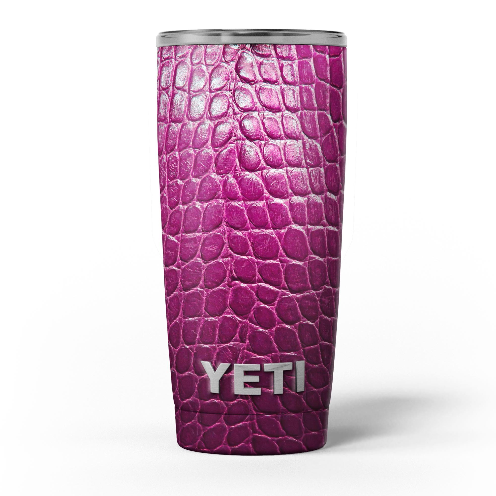 Bright magenta alligator skin decal vinyl wrap kit for Yeti Coolers, showcasing vibrant color and unique texture.