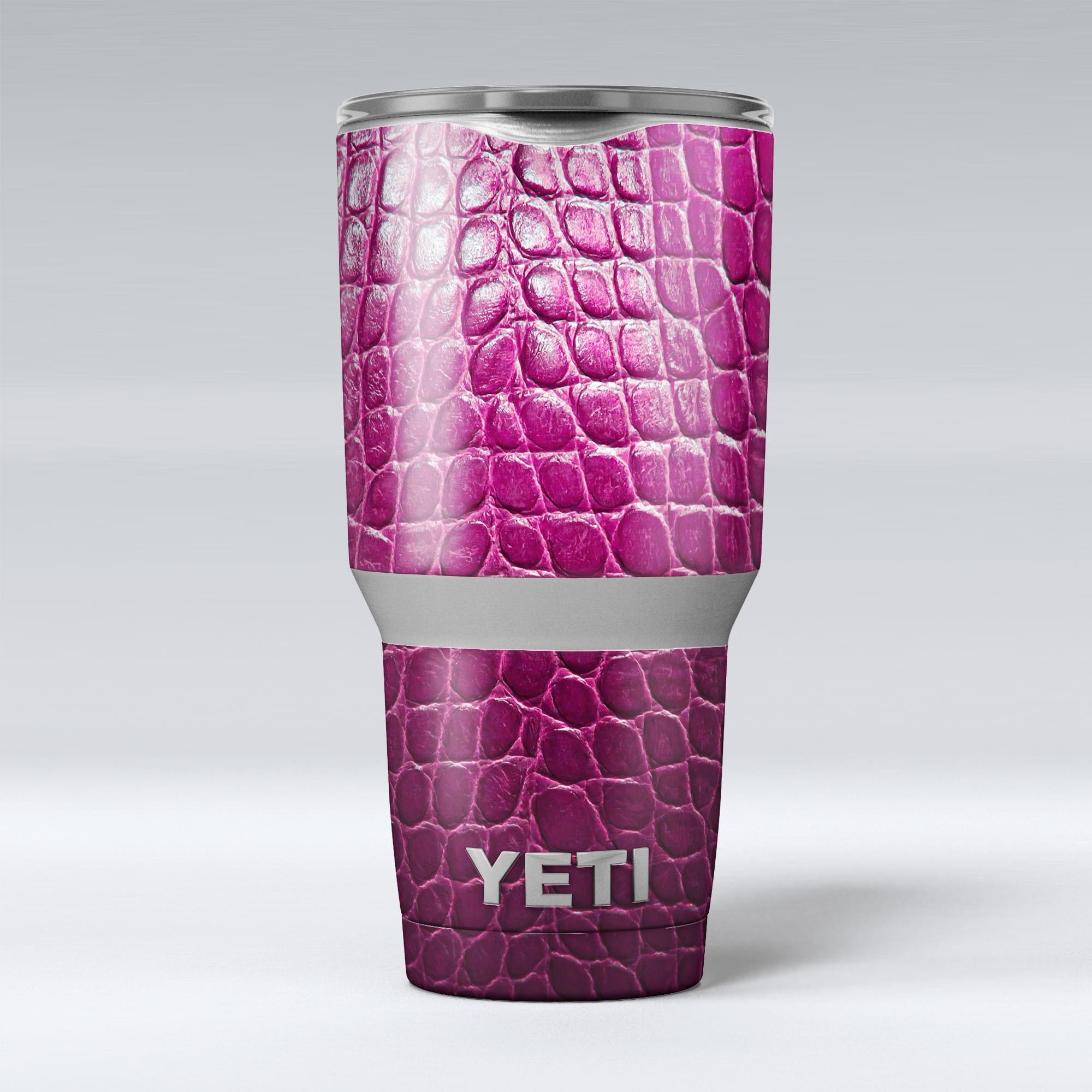 Bright magenta alligator skin decal vinyl wrap kit for Yeti Coolers, showcasing vibrant color and unique texture.