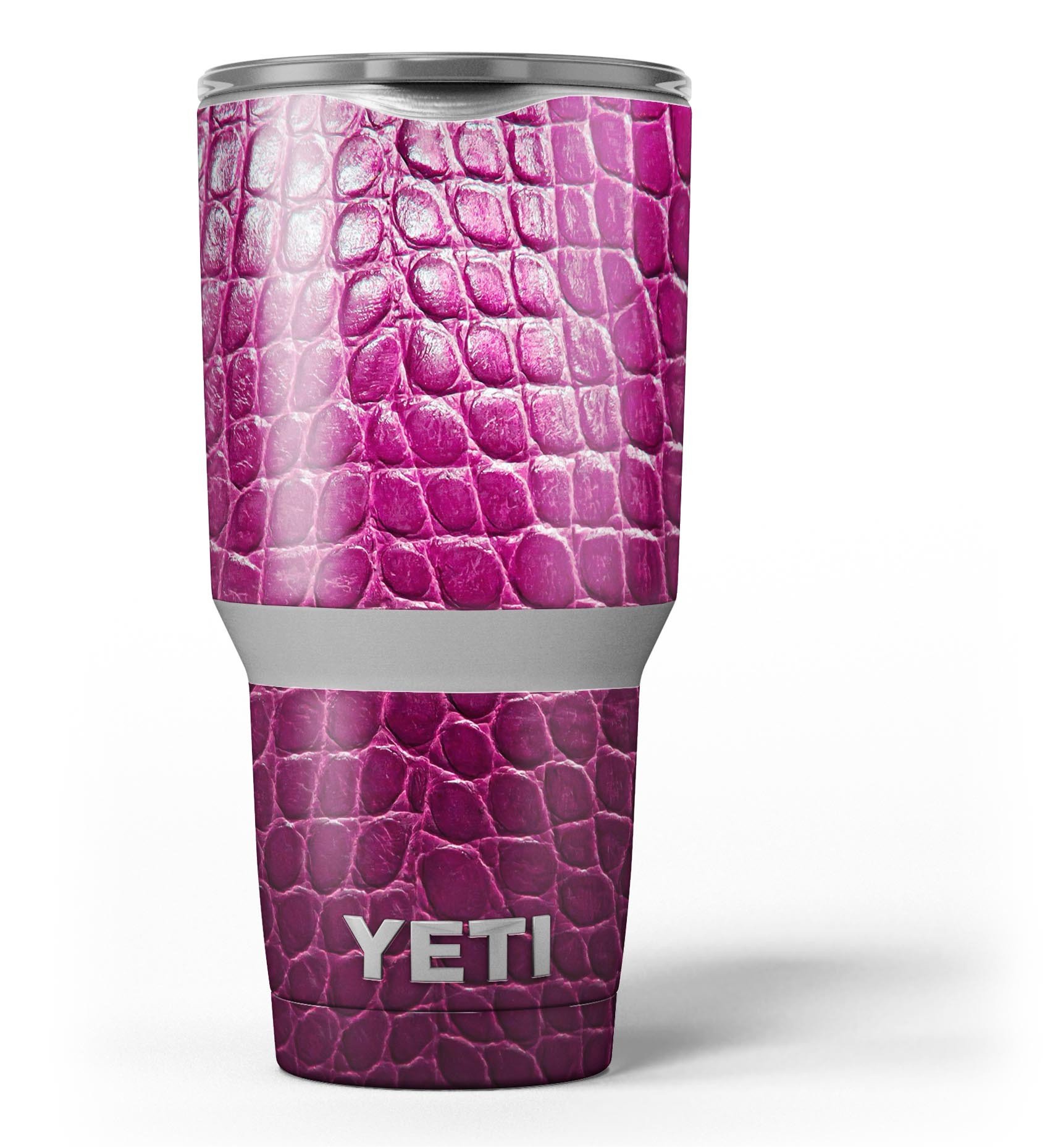 Bright magenta alligator skin decal vinyl wrap kit for Yeti Coolers, showcasing vibrant color and unique texture.