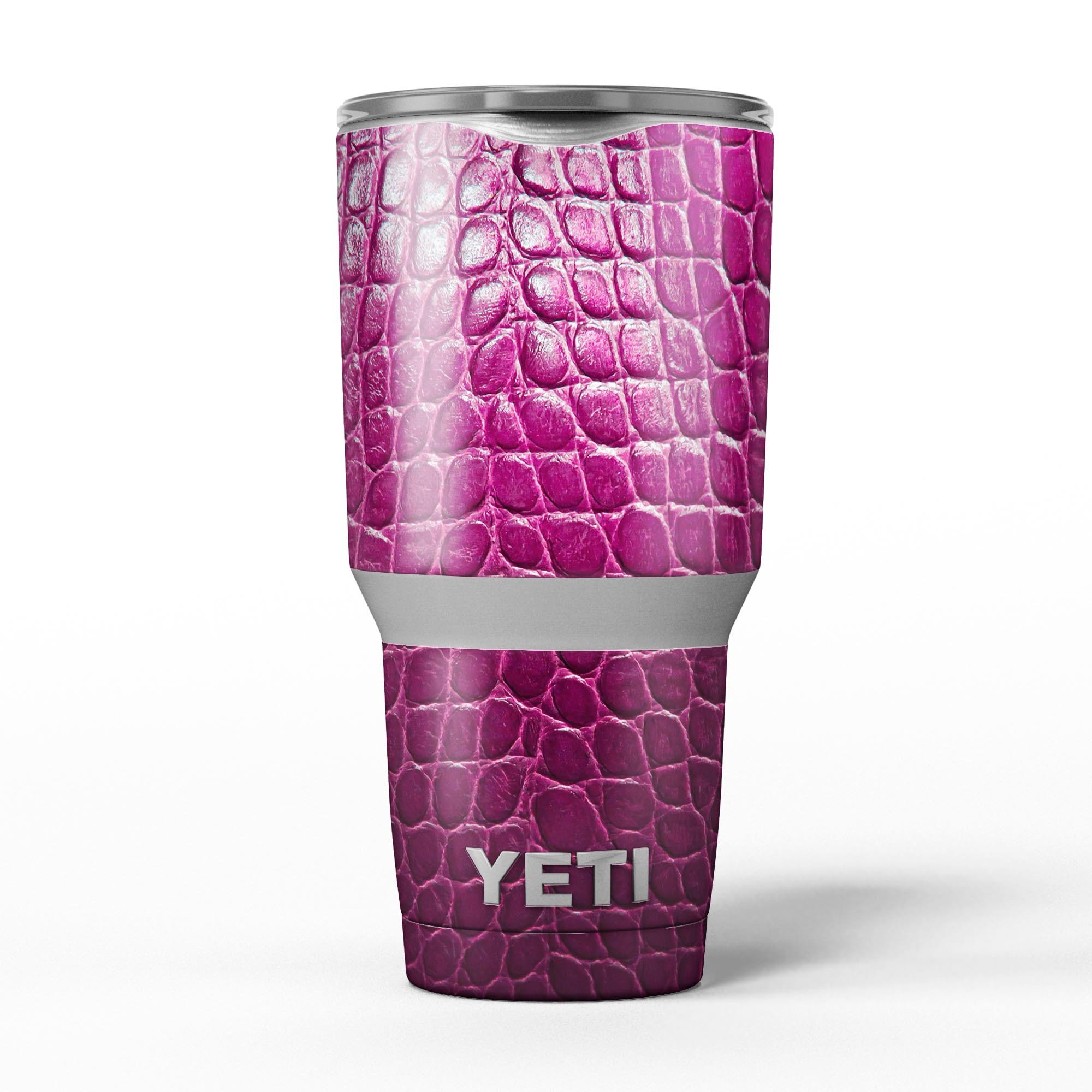 Bright magenta alligator skin decal vinyl wrap kit for Yeti Coolers, showcasing vibrant color and unique texture.