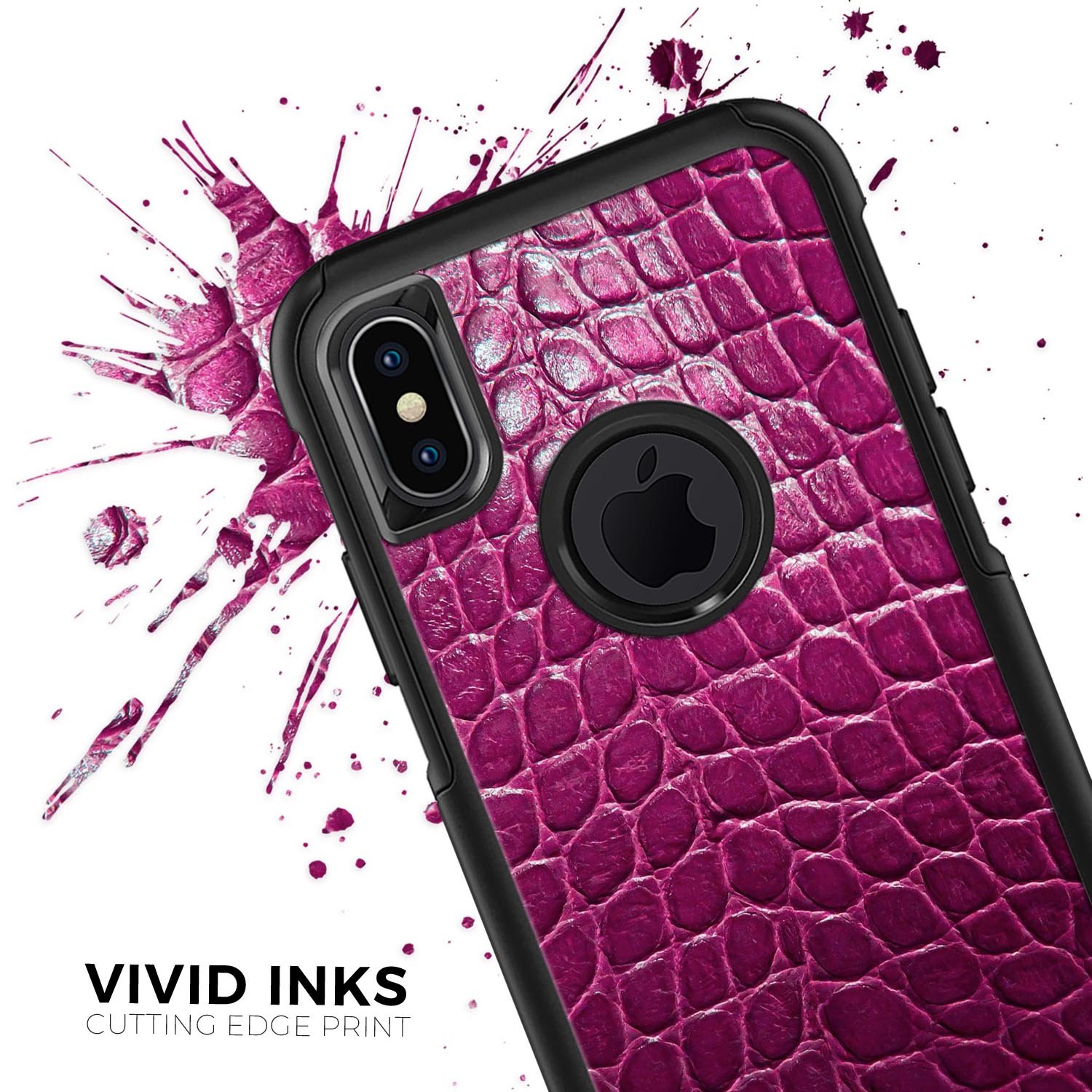 Bright magenta alligator skin skin kit for iPhone OtterBox cases, showcasing its vibrant color and textured design.