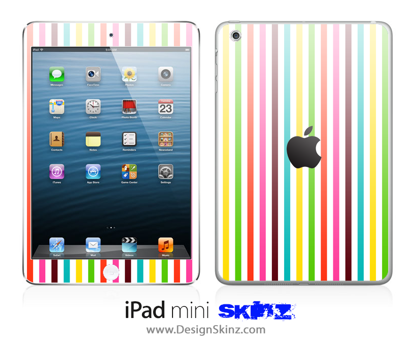 Bright Neon Striped iPad Skin showcasing vibrant colors and sleek design, perfect for personalizing your device.