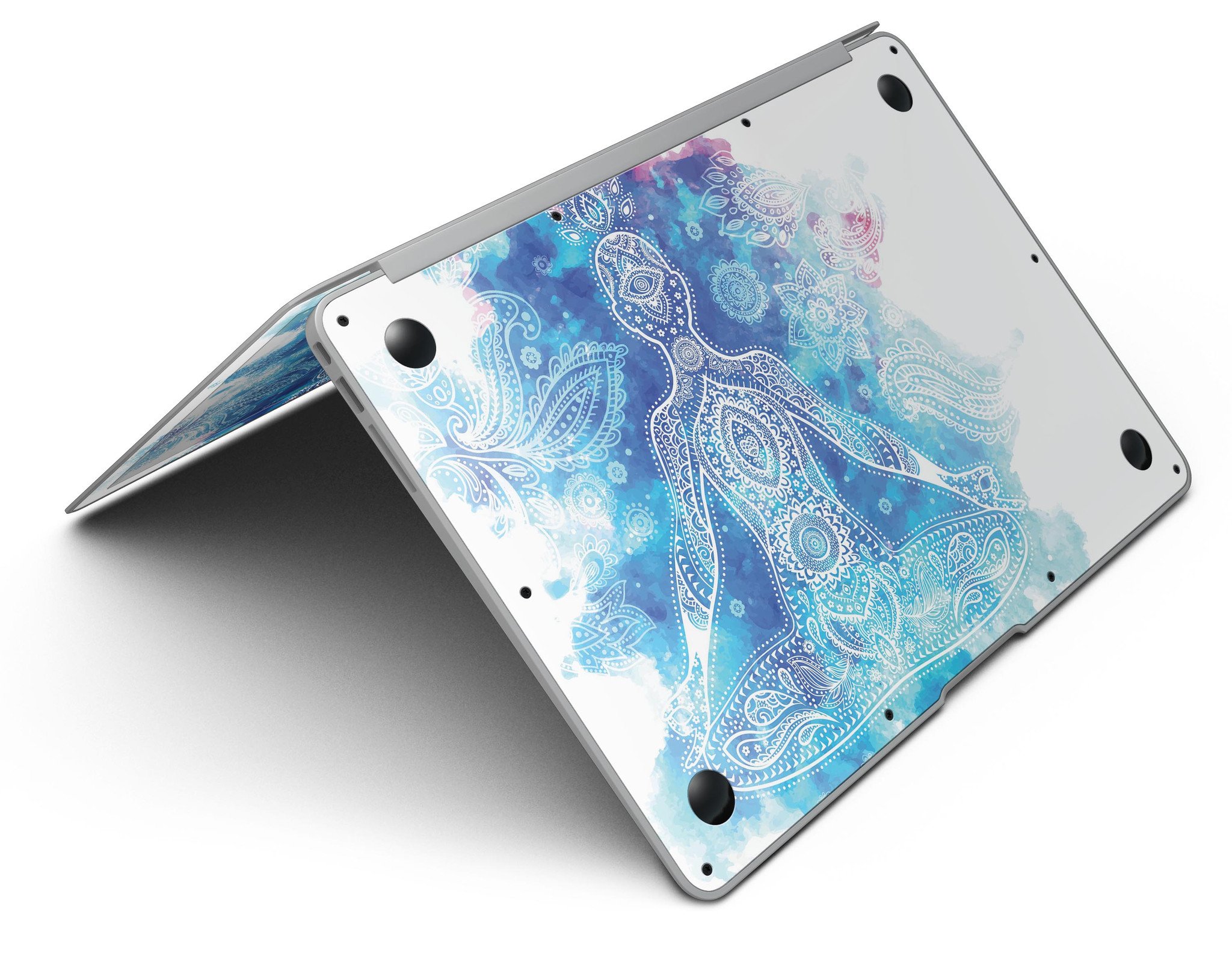 Bright Oil Yoga Mood Skin Kit for MacBook Air, showcasing vibrant design and premium vinyl material.