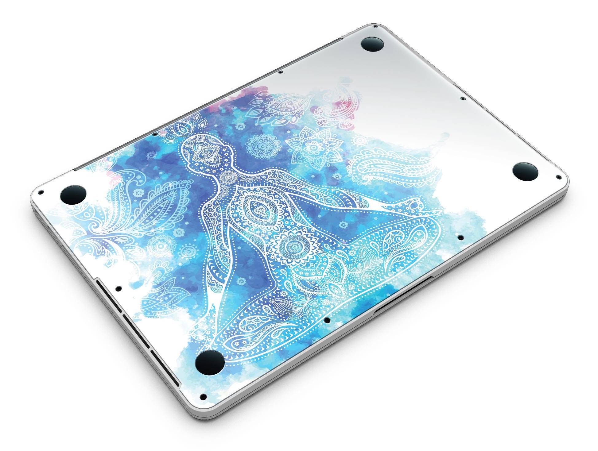 Bright Oil Yoga Mood skin applied to a MacBook Pro with Retina Display, showcasing its vibrant design and sleek finish.