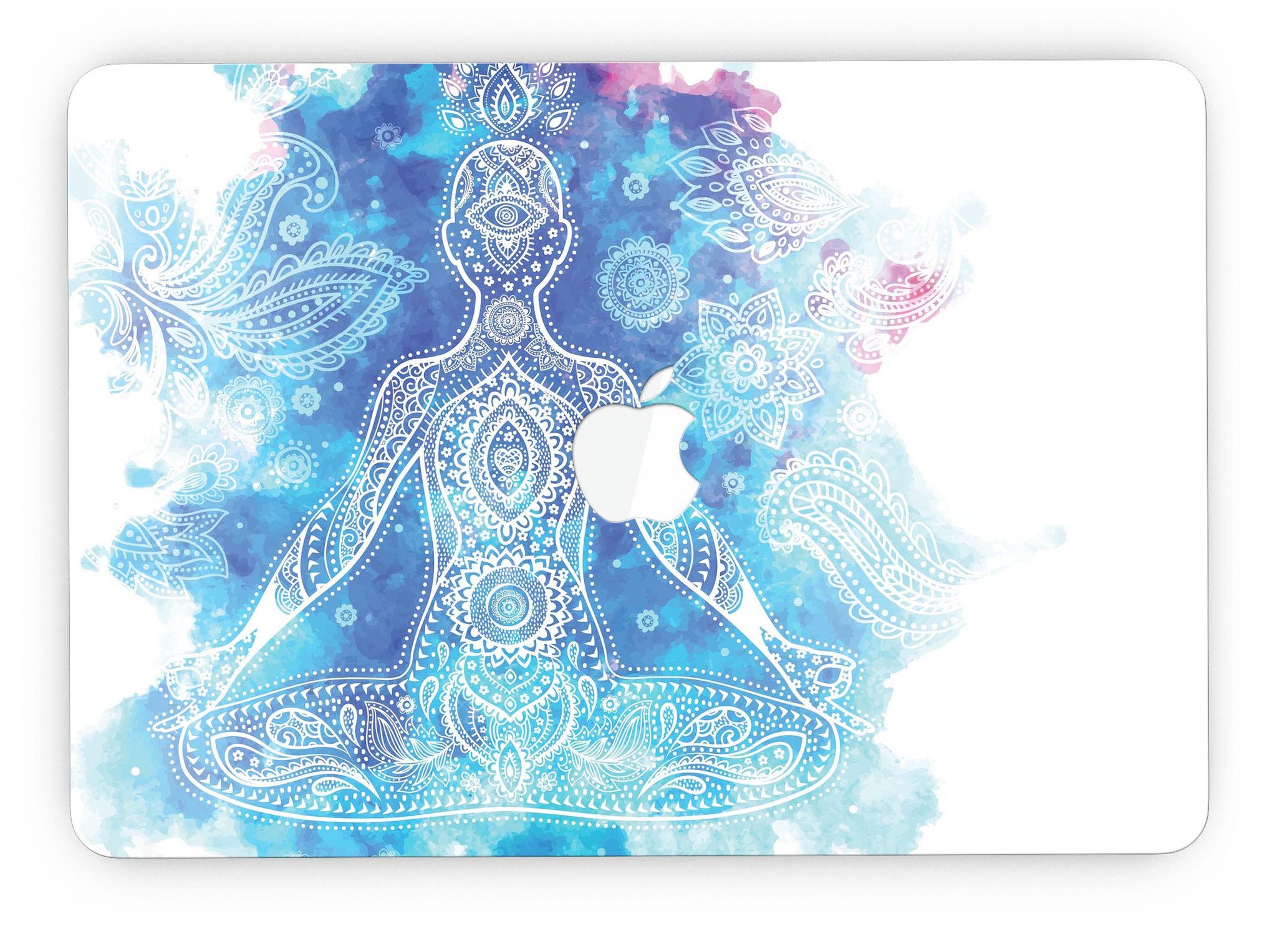 Bright Oil Yoga Mood skin applied to a MacBook Pro with Retina Display, showcasing its vibrant design and sleek finish.