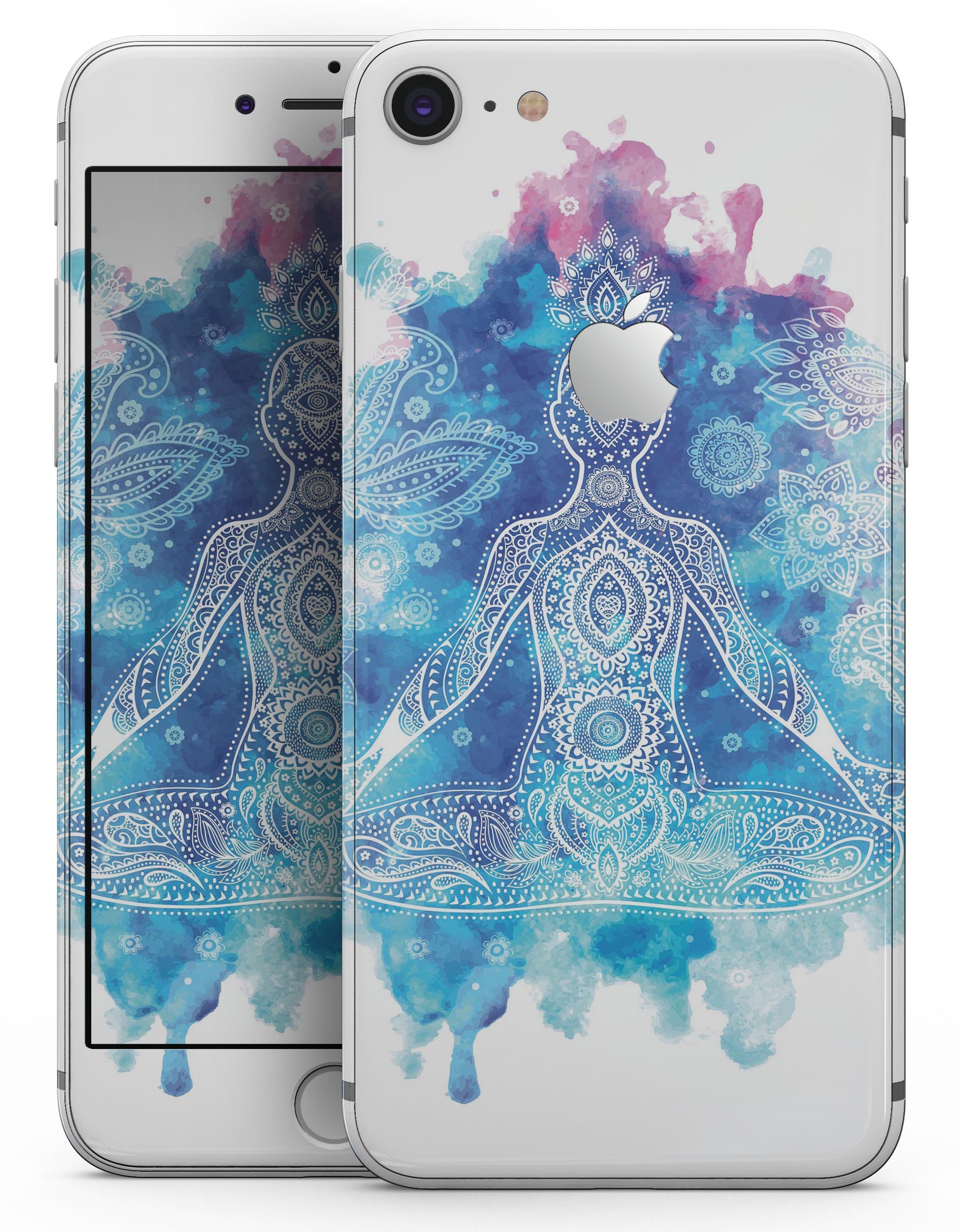 Bright Oil Yoga Mood skin for iPhone 8 and 8 Plus, showcasing vibrant design and premium vinyl material.