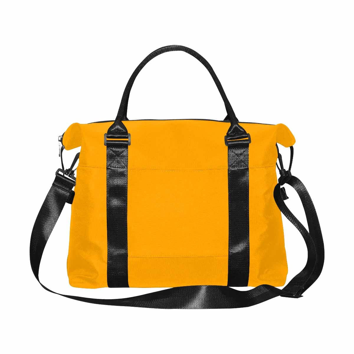 Bright Orange Duffel Bag with adjustable strap and metal button closure, ideal for travel.