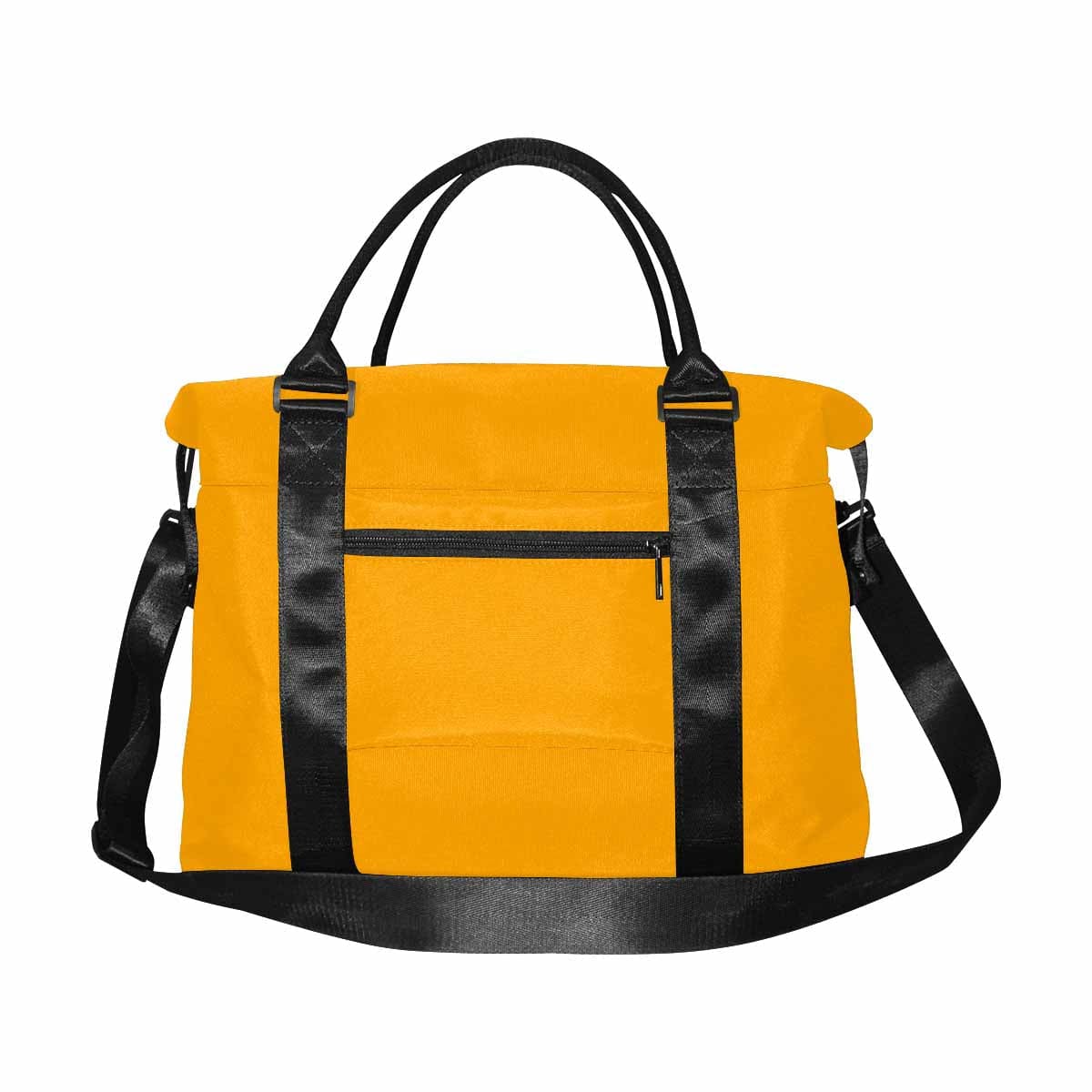 Bright Orange Duffel Bag with adjustable strap and metal button closure, ideal for travel.