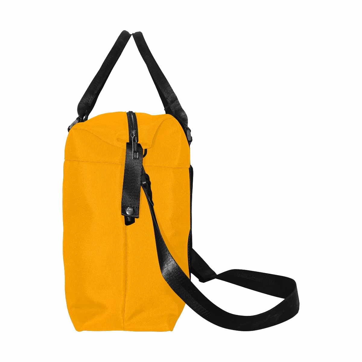 Bright Orange Duffel Bag with adjustable strap and metal button closure, ideal for travel.