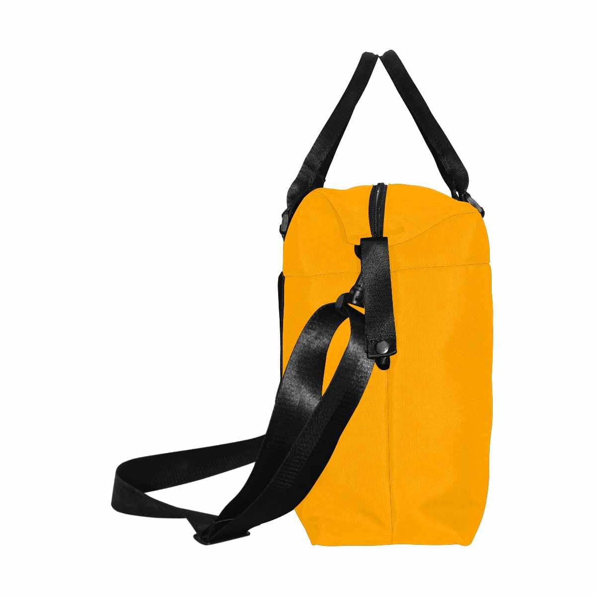 Bright Orange Duffel Bag with adjustable strap and metal button closure, ideal for travel.