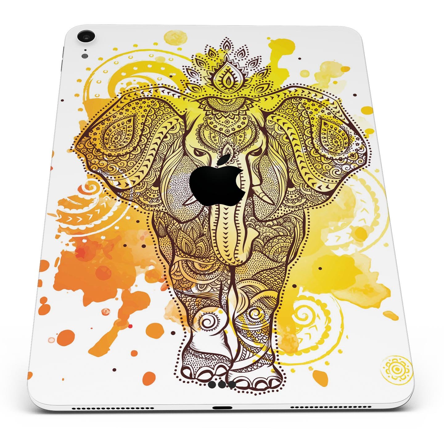 Bright Orange Ethnic Elephant full body skin decal for Apple devices, showcasing vibrant colors and intricate design.