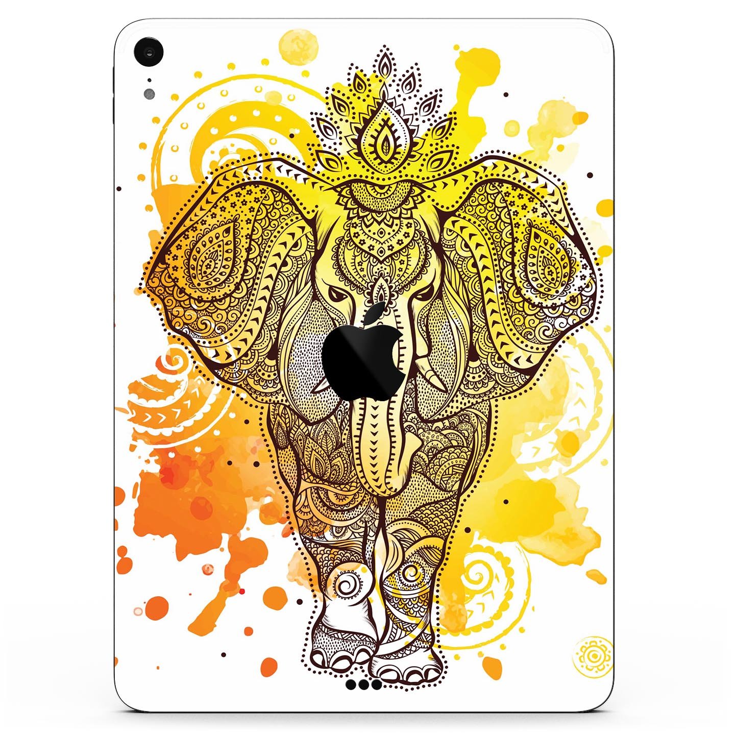 Bright Orange Ethnic Elephant full body skin decal for Apple devices, showcasing vibrant colors and intricate design.