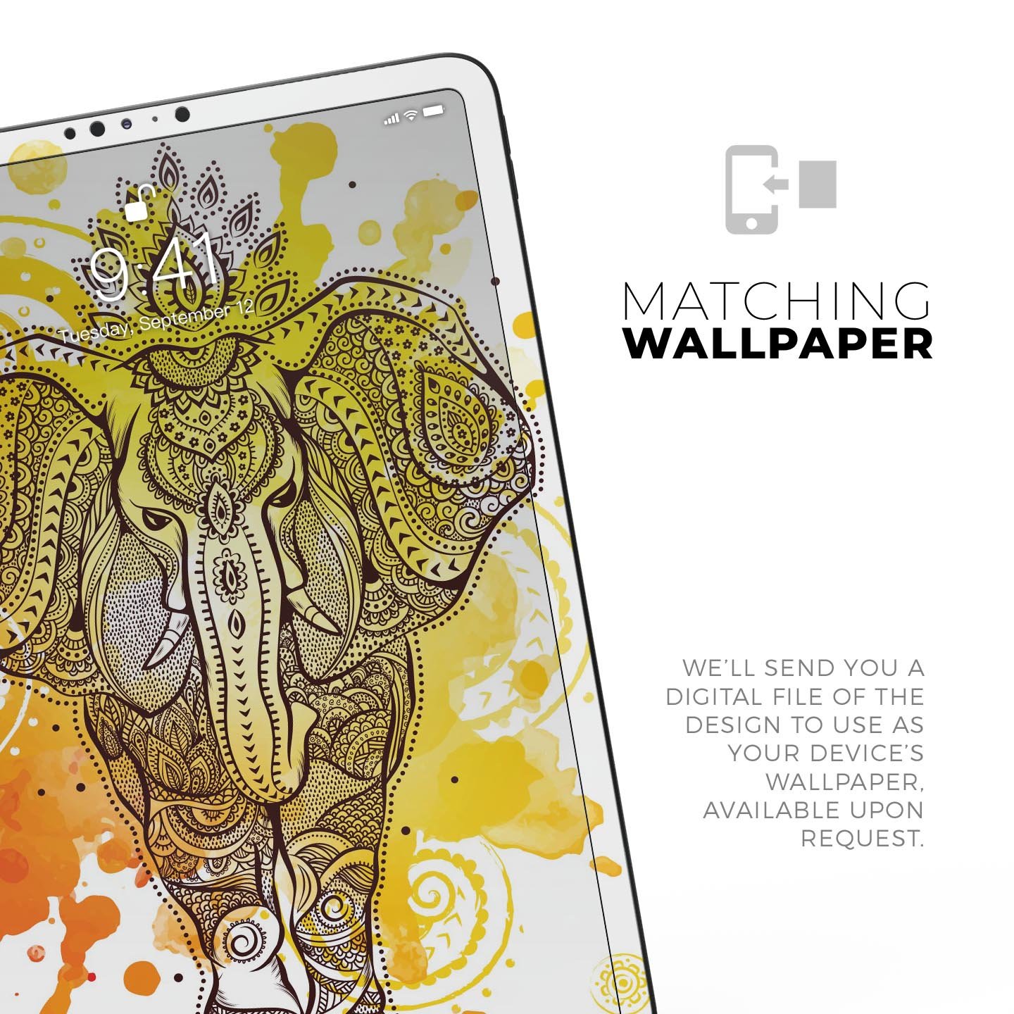 Bright Orange Ethnic Elephant full body skin decal for Apple devices, showcasing vibrant colors and intricate design.