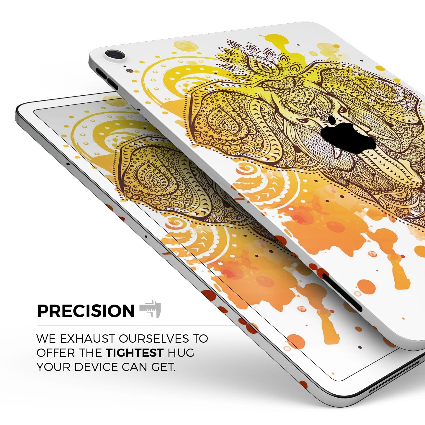 Bright Orange Ethnic Elephant full body skin decal for Apple devices, showcasing vibrant colors and intricate design.