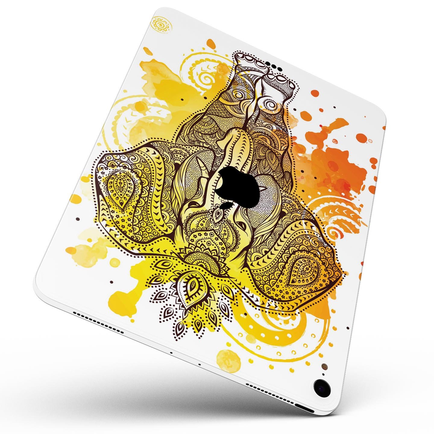 Bright Orange Ethnic Elephant full body skin decal for Apple devices, showcasing vibrant colors and intricate design.