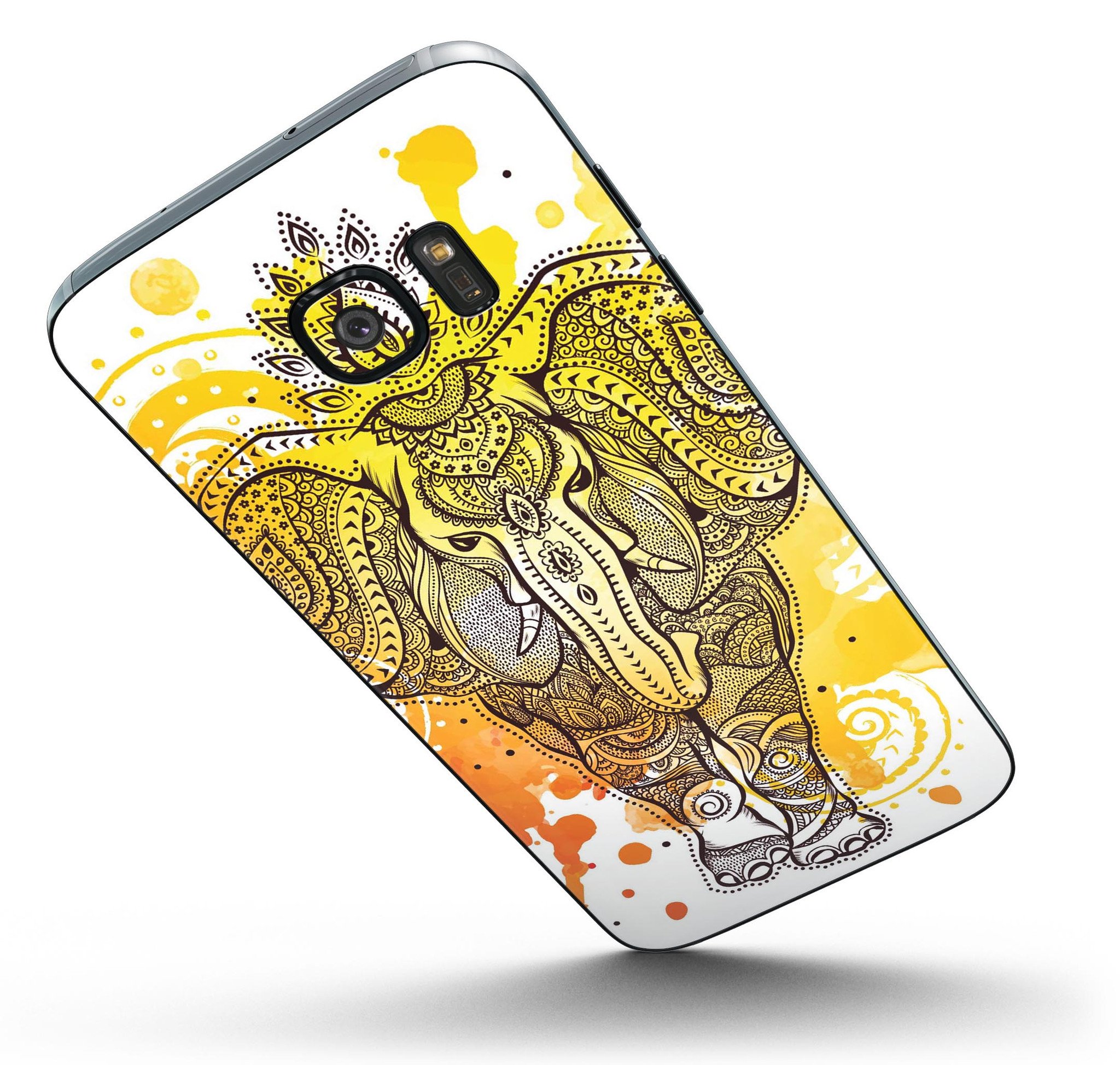 Bright Orange Ethnic Elephant skin kit for Samsung Galaxy S7/S7 Edge, showcasing vibrant colors and intricate patterns.