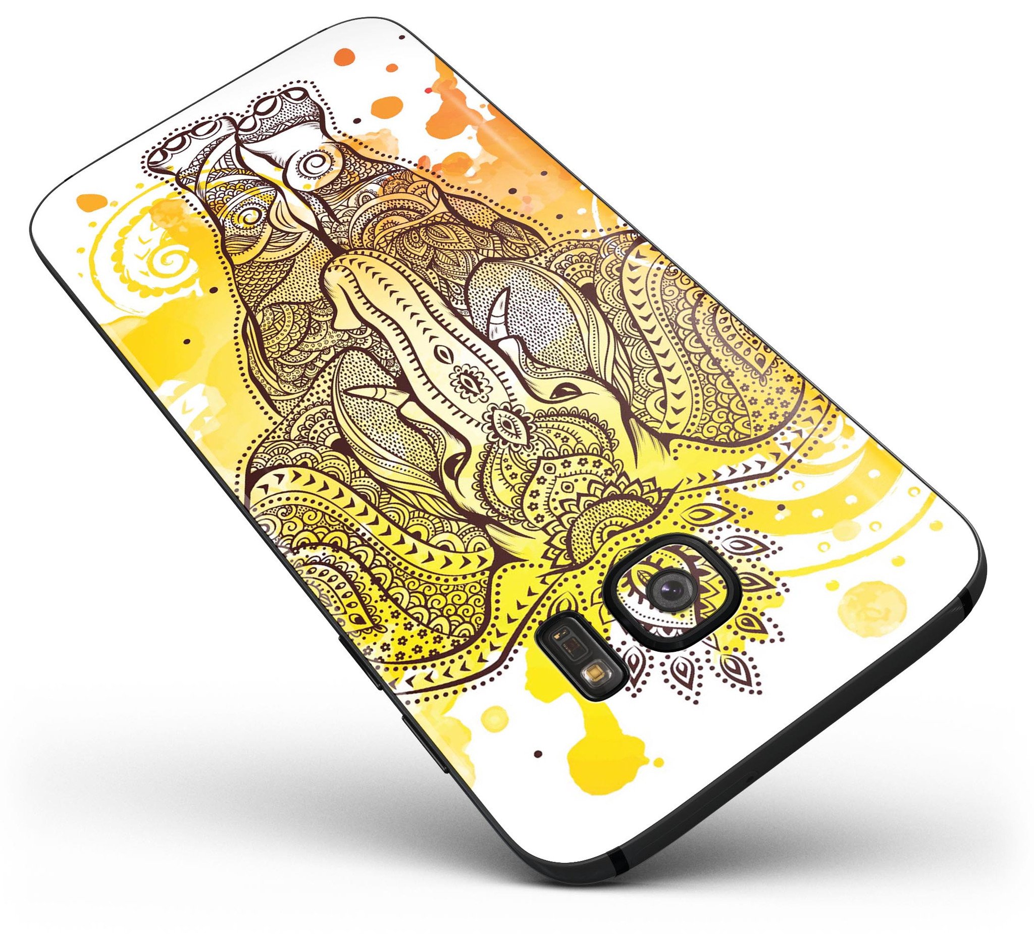 Bright Orange Ethnic Elephant skin kit for Samsung Galaxy S7/S7 Edge, showcasing vibrant colors and intricate patterns.