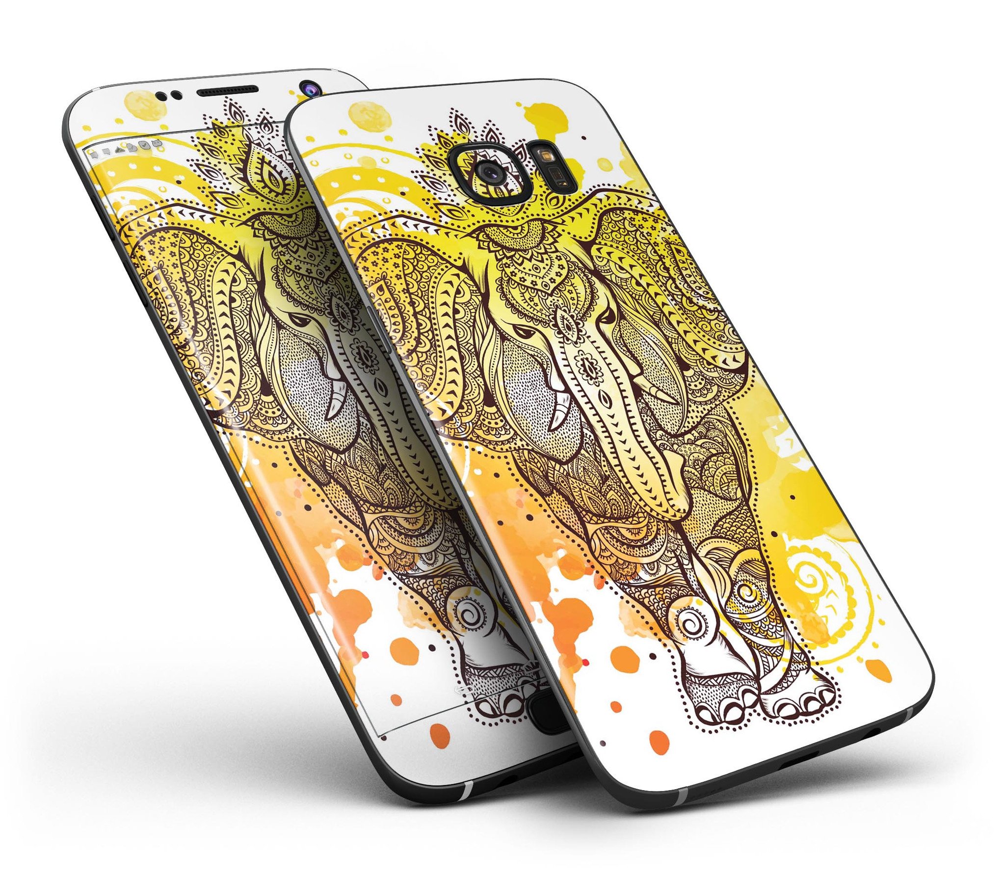 Bright Orange Ethnic Elephant skin kit for Samsung Galaxy S7/S7 Edge, showcasing vibrant colors and intricate patterns.