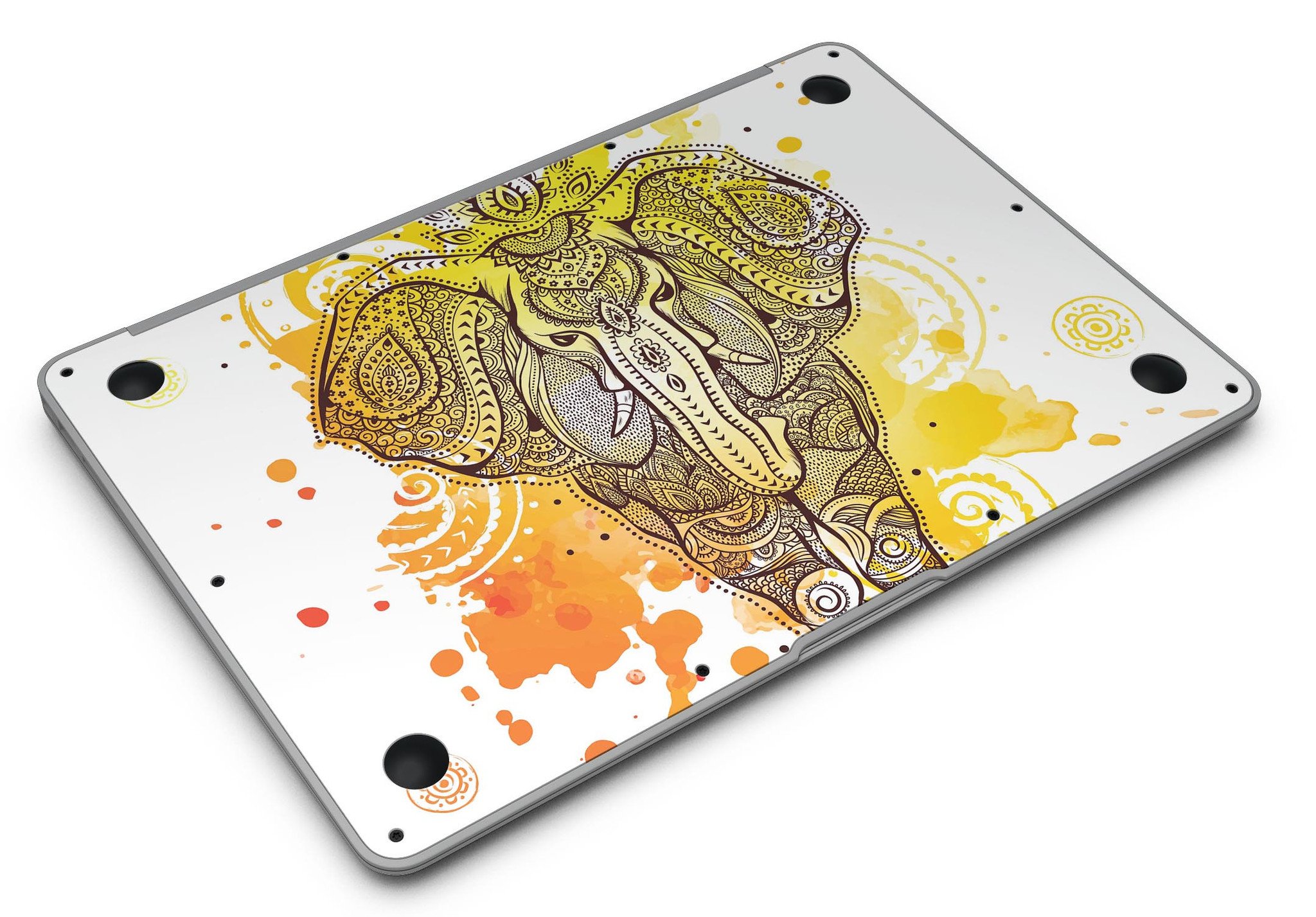 Bright Orange Ethnic Elephant MacBook Air Skin Kit showcasing vibrant design and premium vinyl material.