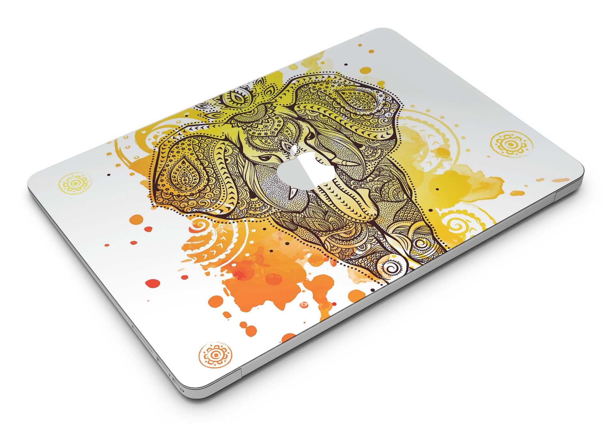 Bright Orange Ethnic Elephant MacBook Air Skin Kit showcasing vibrant design and premium vinyl material.