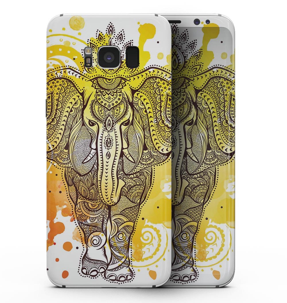 Bright Orange Ethnic Elephant skin for Samsung Galaxy S8, showcasing vibrant colors and intricate patterns for stylish protection.