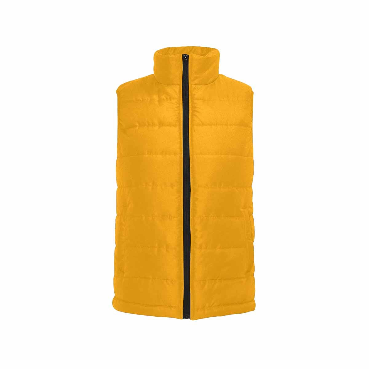 Bright orange men's padded vest with a quilted pattern and zipper closure, perfect for layering in cool weather.