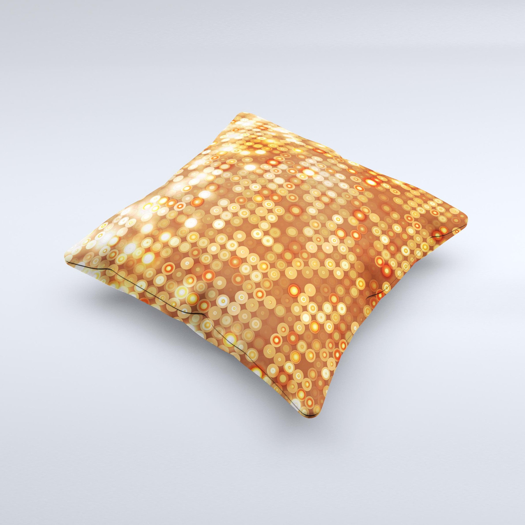 Bright orange decorative throw pillow with unfocused circle patterns, showcasing a unique handmade design.