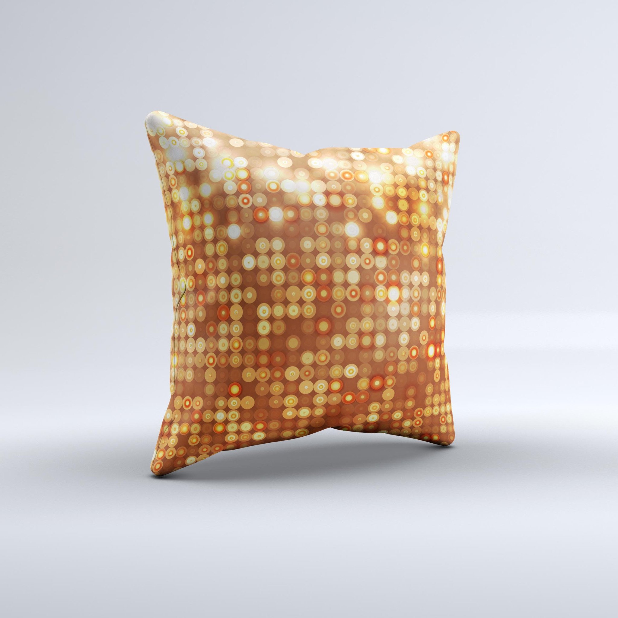 Bright orange decorative throw pillow with unfocused circle patterns, showcasing a unique handmade design.