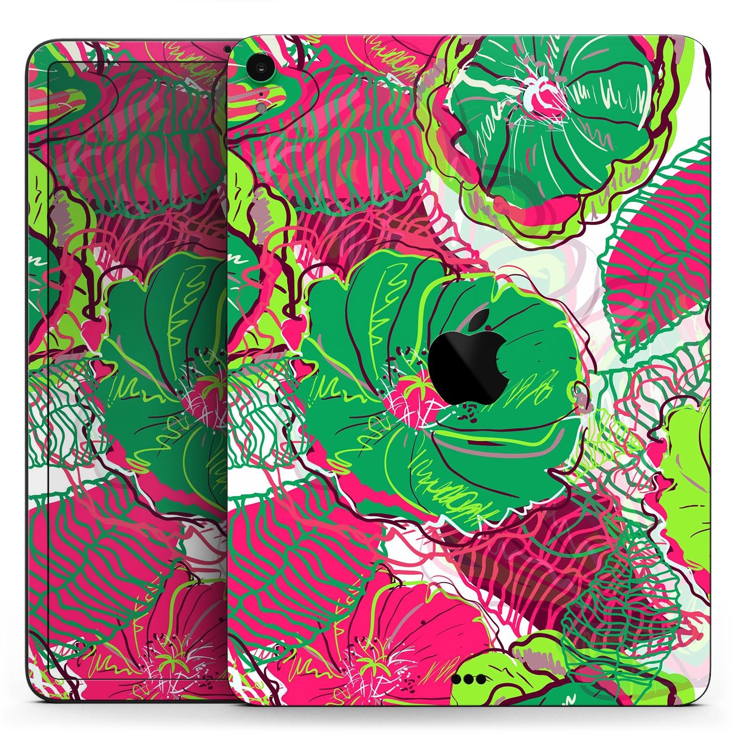 Bright Pink and Green Flowers full body skin decal for Apple devices, showcasing vibrant floral design and premium finish.