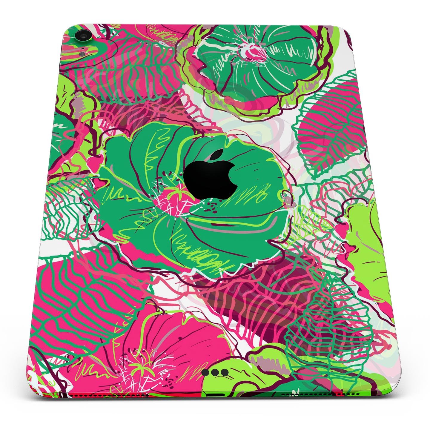 Bright Pink and Green Flowers full body skin decal for Apple devices, showcasing vibrant floral design and premium finish.