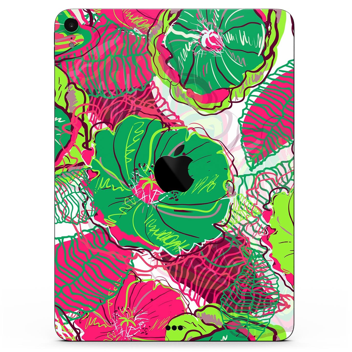 Bright Pink and Green Flowers full body skin decal for Apple devices, showcasing vibrant floral design and premium finish.