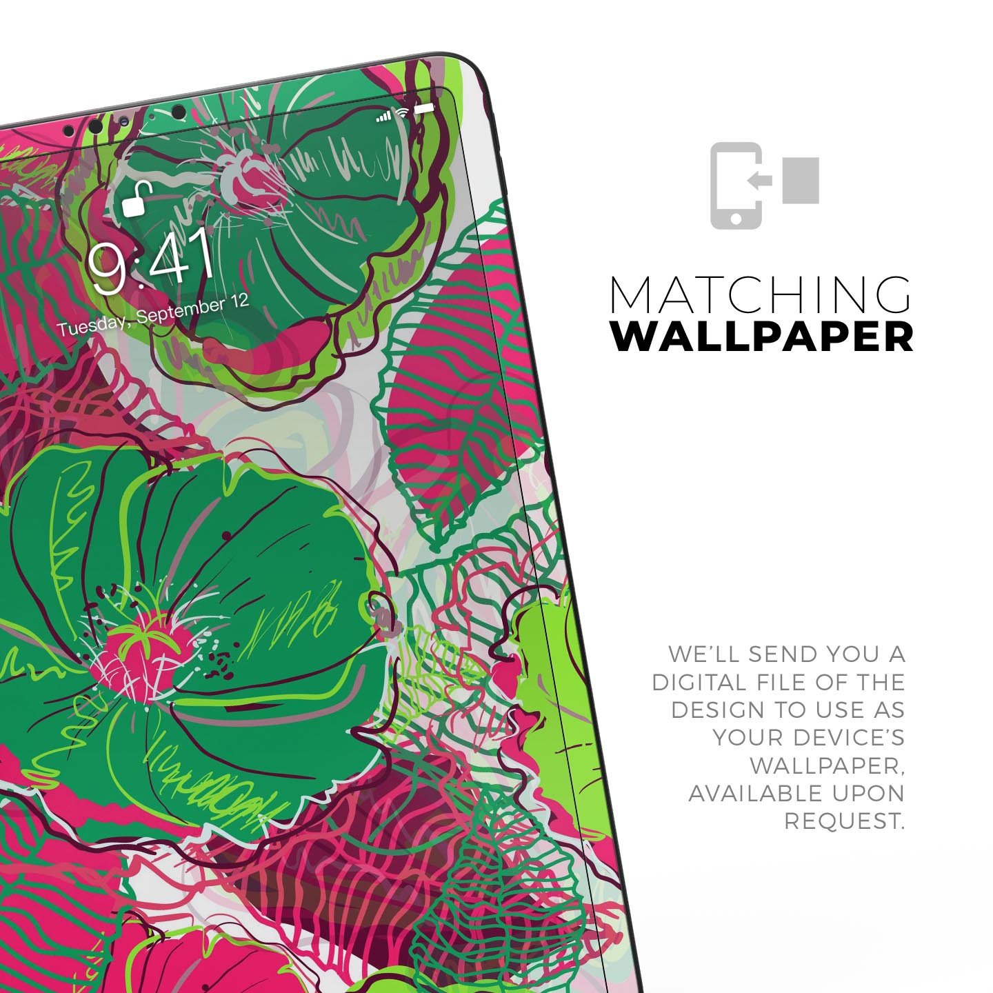 Bright Pink and Green Flowers full body skin decal for Apple devices, showcasing vibrant floral design and premium finish.