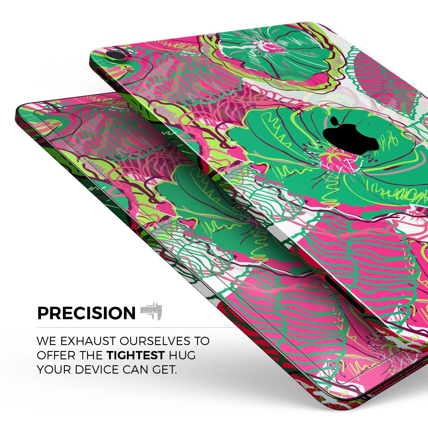 Bright Pink and Green Flowers full body skin decal for Apple devices, showcasing vibrant floral design and premium finish.