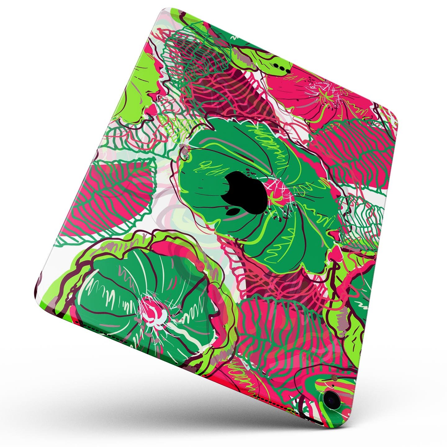 Bright Pink and Green Flowers full body skin decal for Apple devices, showcasing vibrant floral design and premium finish.