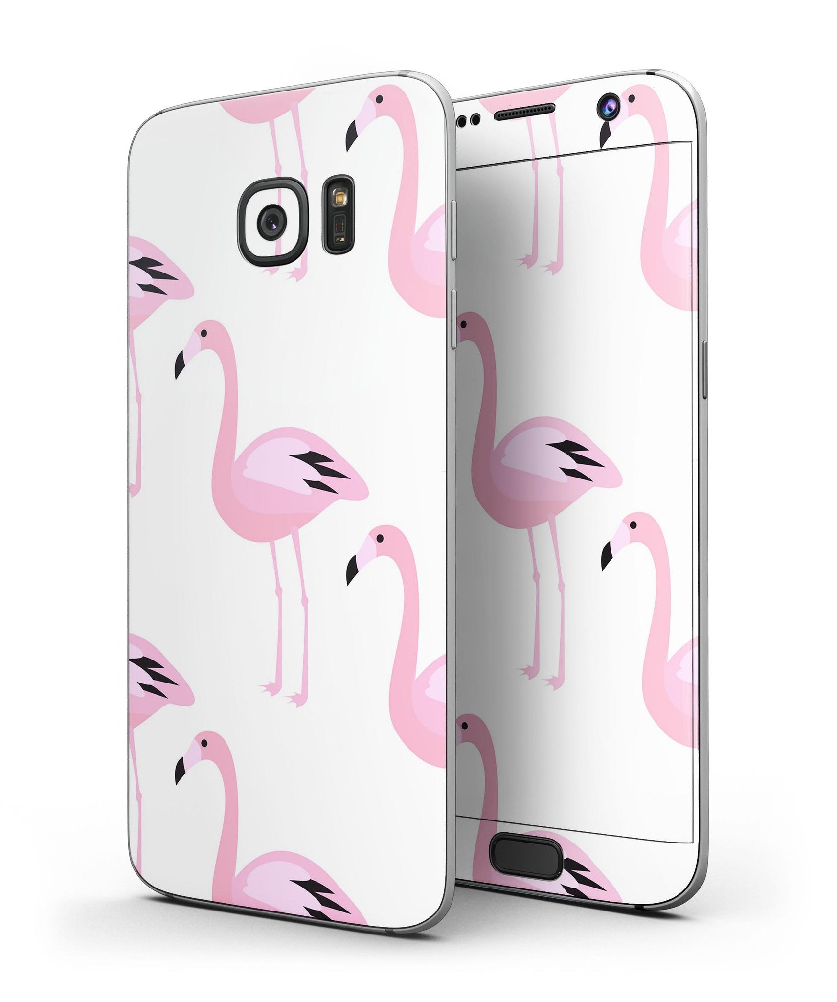 Bright Pink Flamingo Pattern skin kit for Samsung Galaxy S7/S7 Edge, showcasing vibrant colors and premium vinyl material.