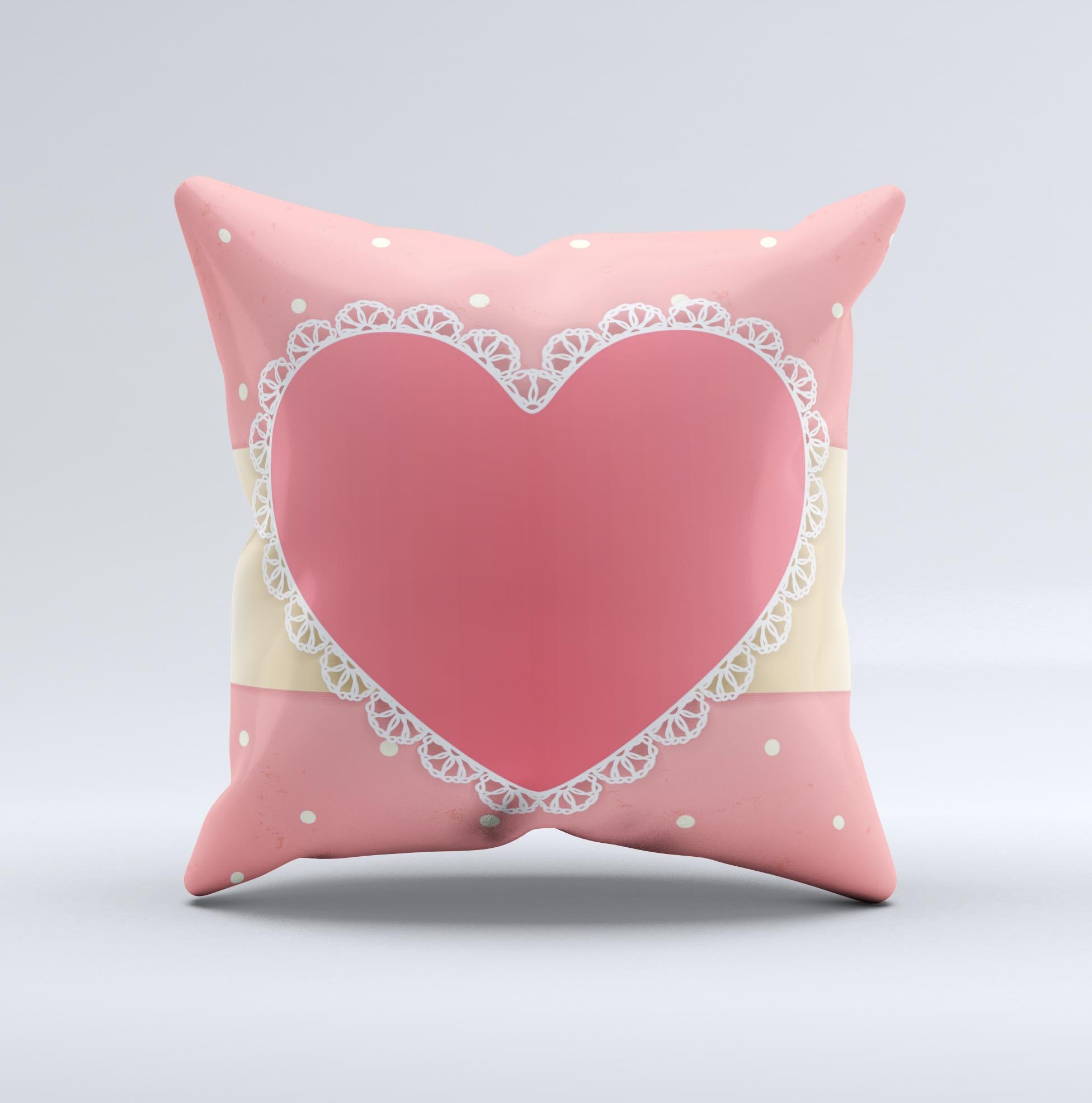 Bright Pink Heart Lace V3 ink-Fuzed Decorative Throw Pillow featuring a vibrant pink color and intricate lace design, perfect for home decor.