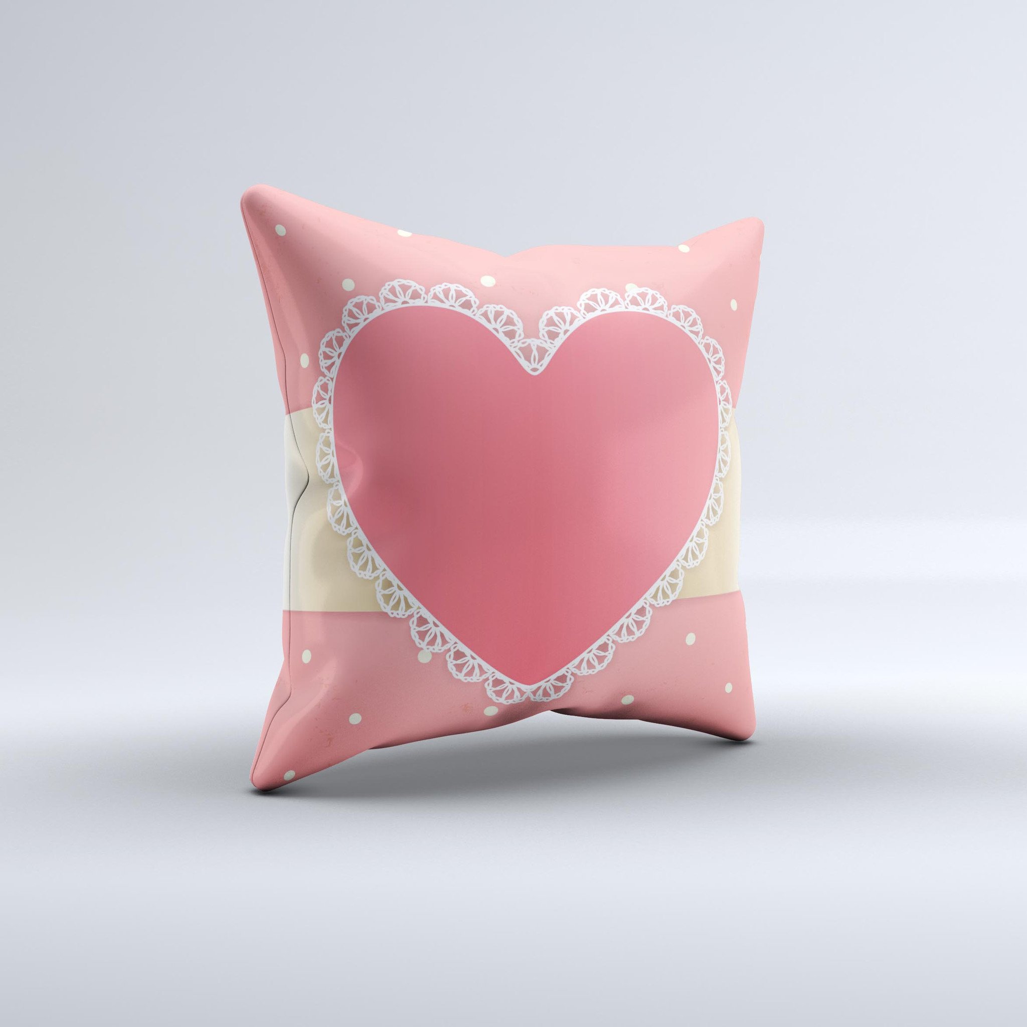 Bright Pink Heart Lace V3 ink-Fuzed Decorative Throw Pillow featuring a vibrant pink color and intricate lace design, perfect for home decor.