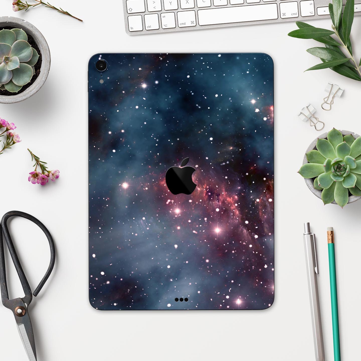 Bright Pink Nebula Skin Decal for Apple iPad Pro, showcasing vibrant colors and a sleek design for full-body protection.