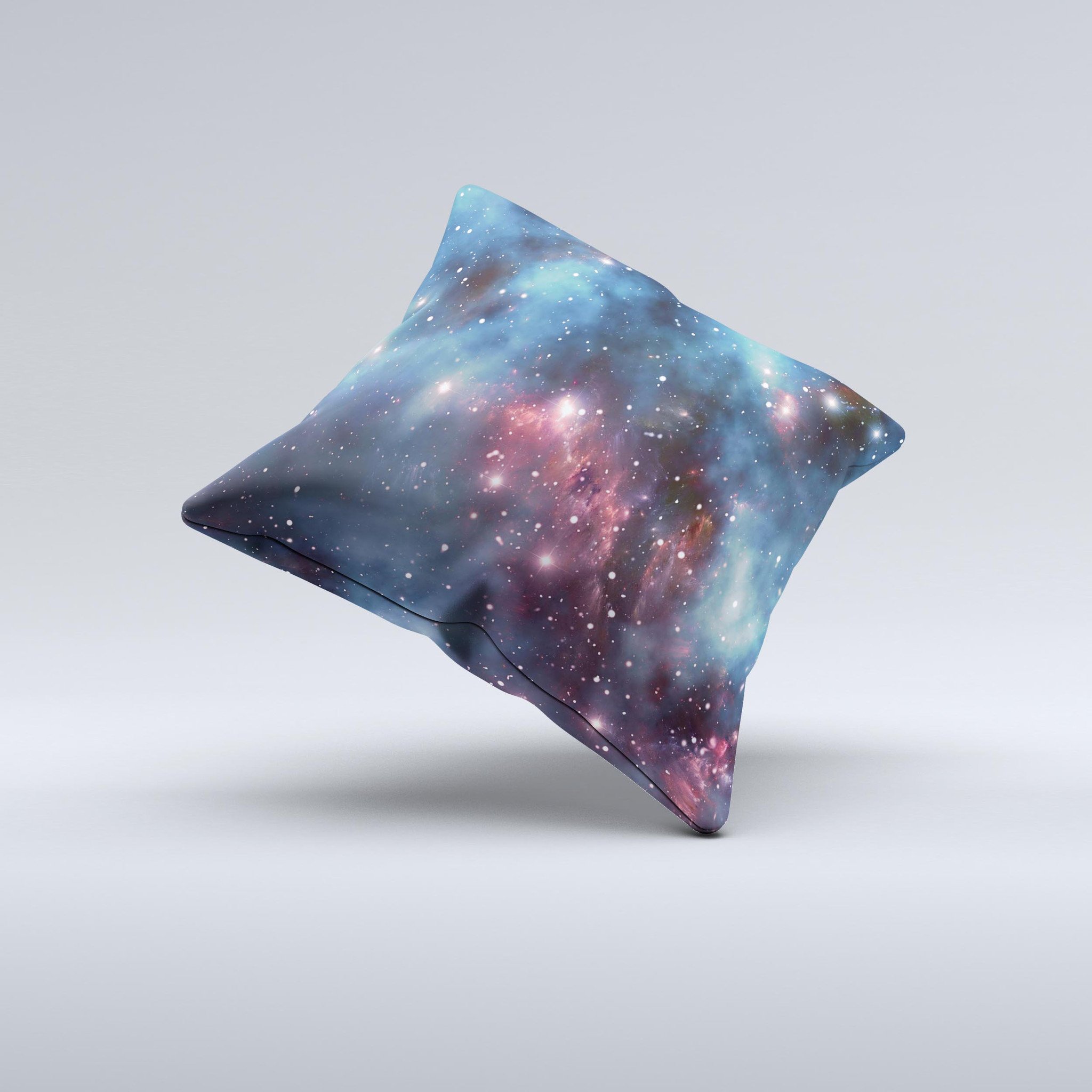 Bright Pink Nebula Decorative Throw Pillow with cosmic design, handcrafted in Virginia, featuring high thread count fabric and non-allergenic filling.