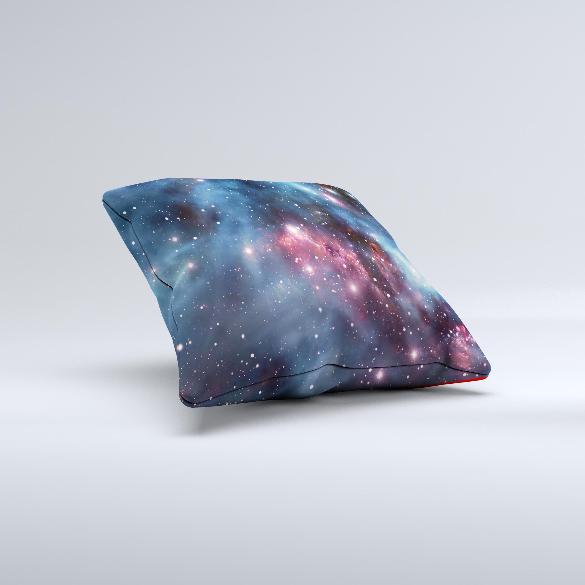 Bright Pink Nebula Decorative Throw Pillow with cosmic design, handcrafted in Virginia, featuring high thread count fabric and non-allergenic filling.