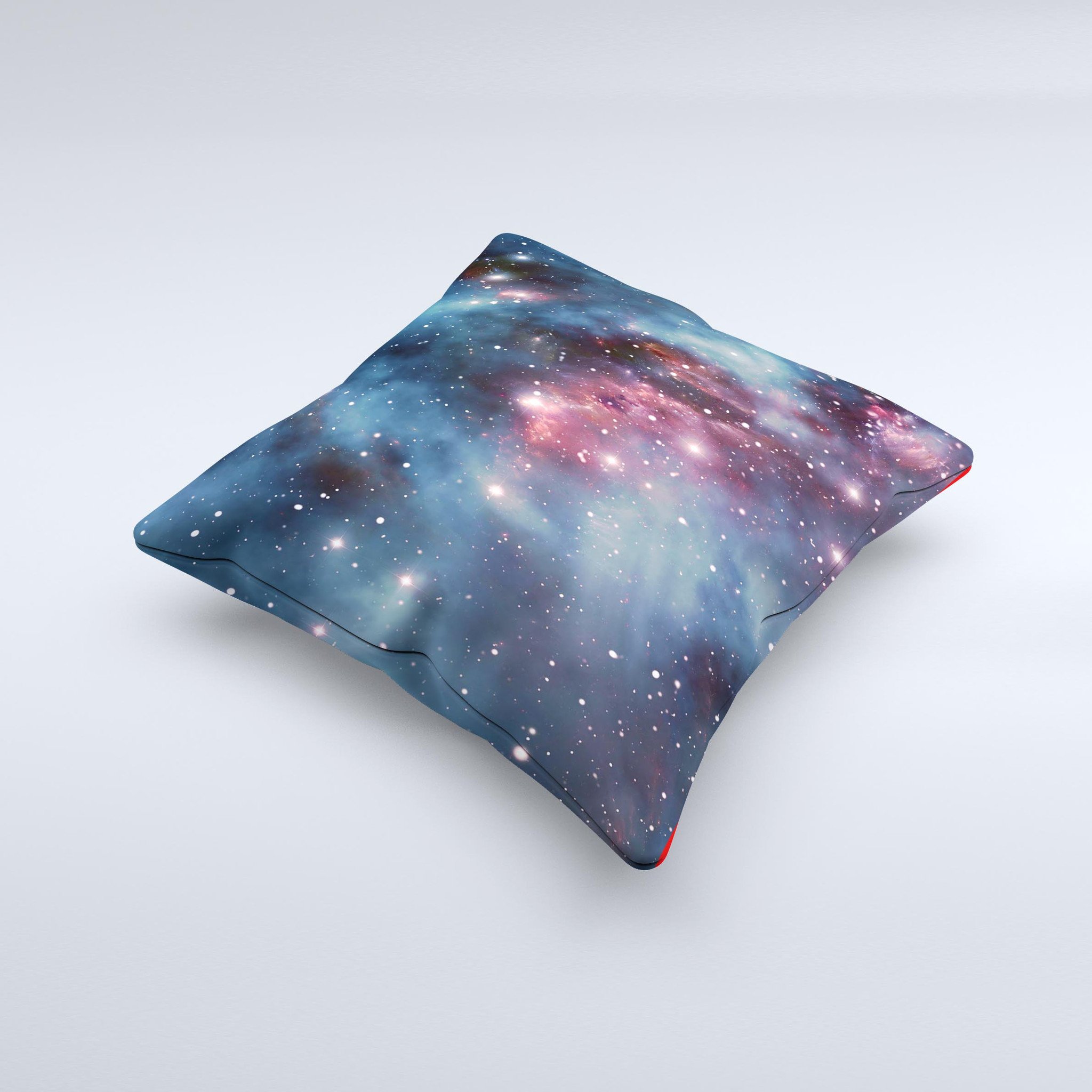 Bright Pink Nebula Decorative Throw Pillow with cosmic design, handcrafted in Virginia, featuring high thread count fabric and non-allergenic filling.