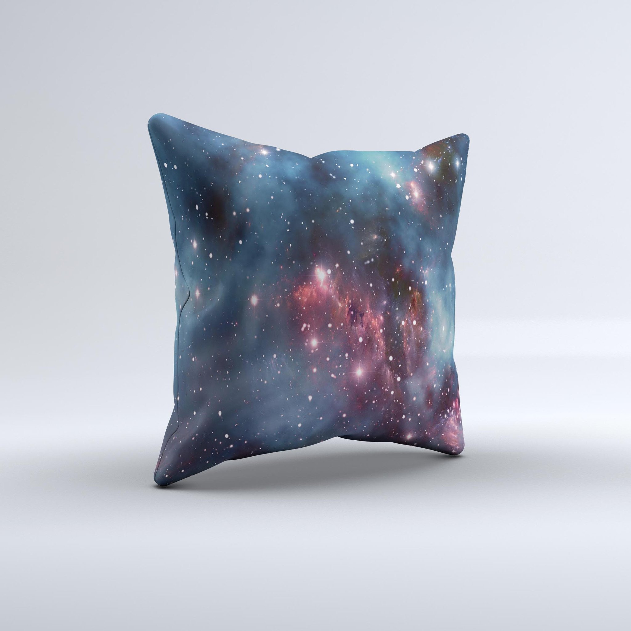 Bright Pink Nebula Decorative Throw Pillow with cosmic design, handcrafted in Virginia, featuring high thread count fabric and non-allergenic filling.