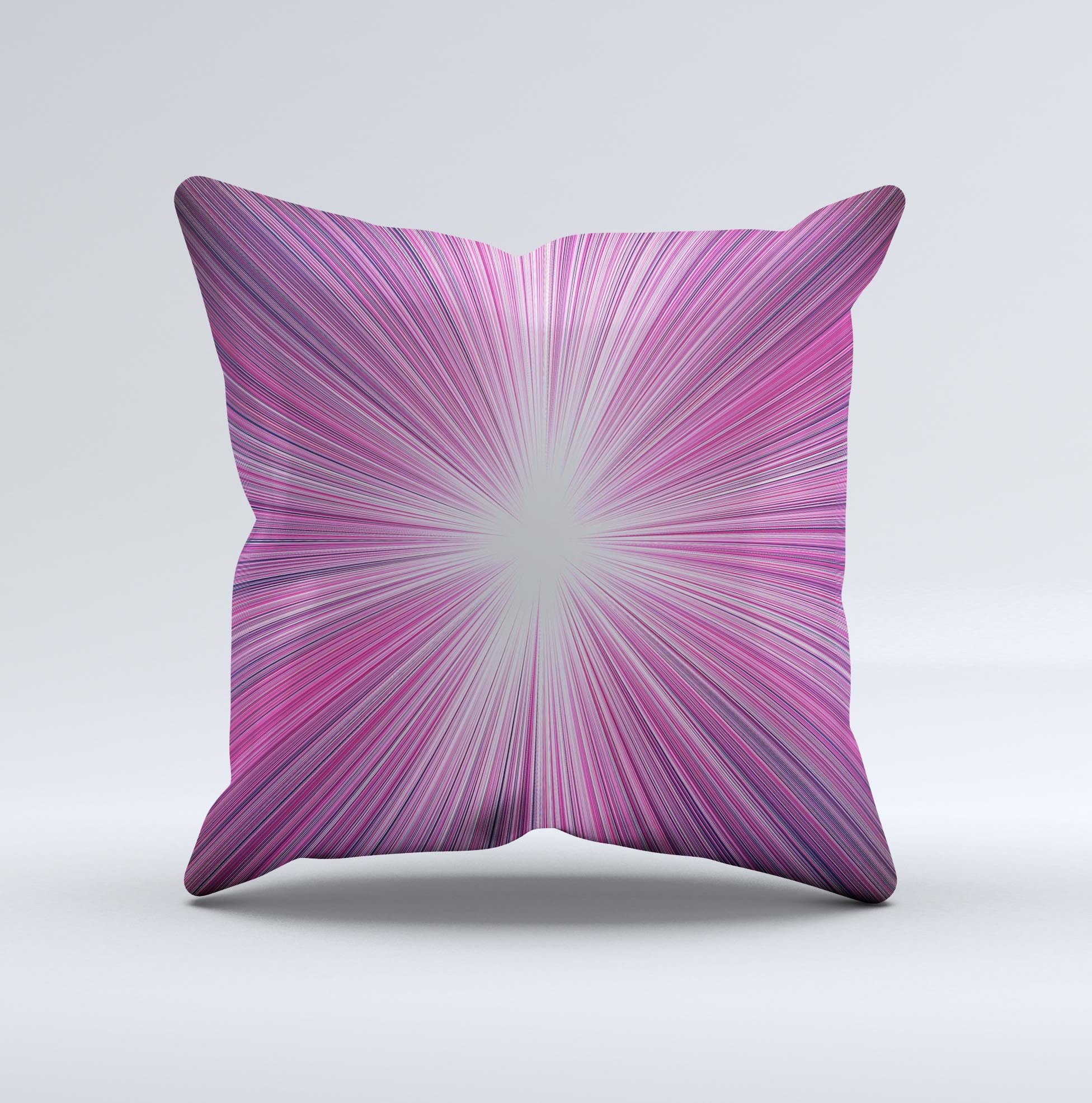 Bright Purple Rays Ink-Fuzed Decorative Throw Pillow showcasing vibrant purple hues and unique handcrafted design.