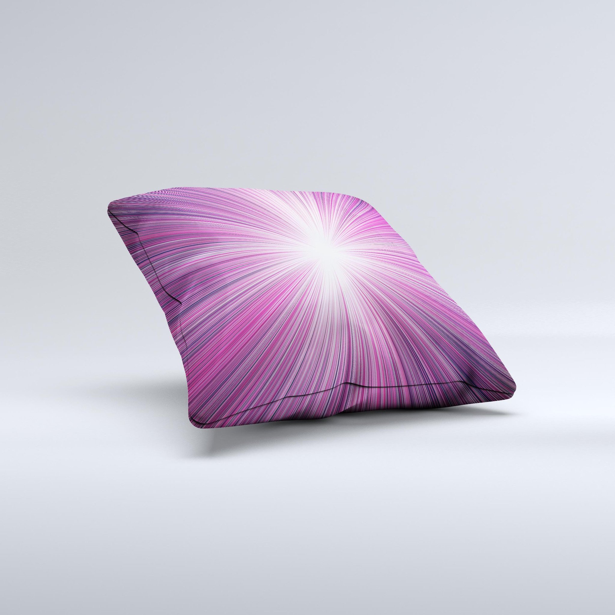 Bright Purple Rays Ink-Fuzed Decorative Throw Pillow showcasing vibrant purple hues and unique handcrafted design.