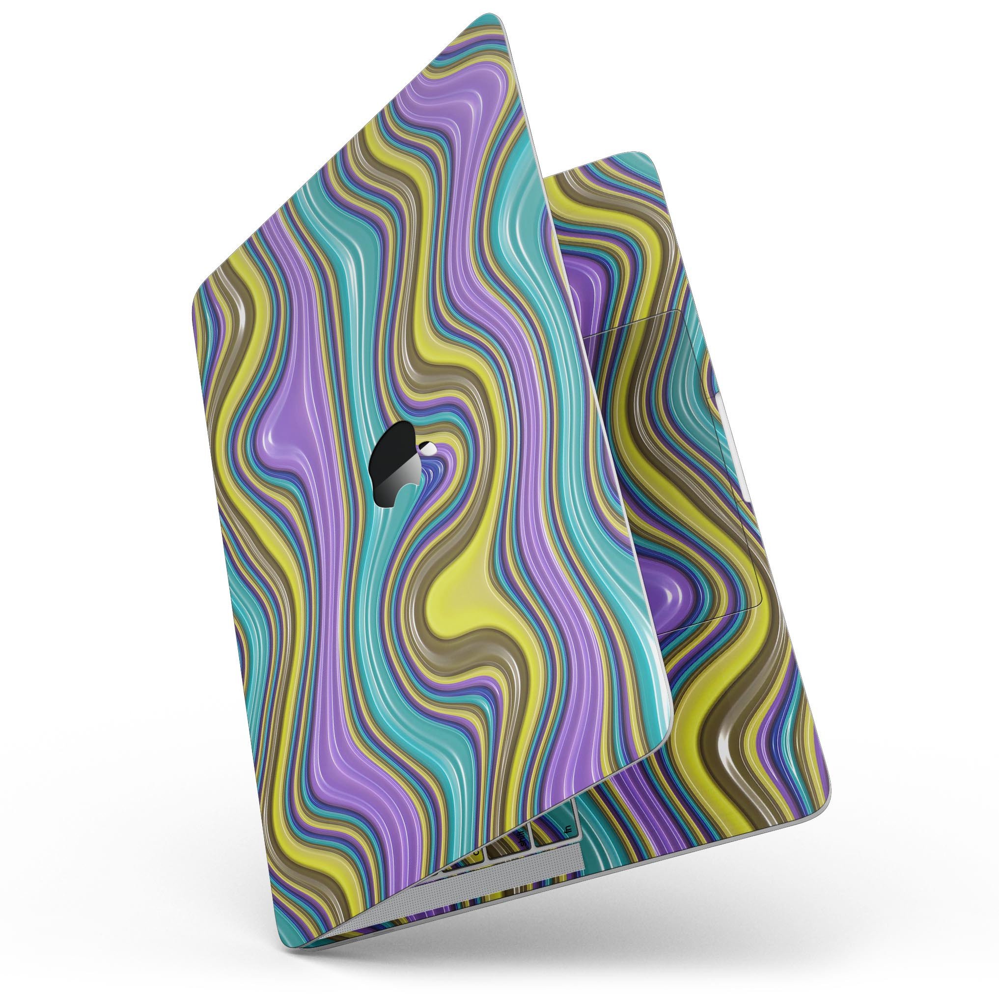 Bright Purple Teal and Mustard Yellow Color Waves skin for 13" MacBook Pro, showcasing vibrant colors and sleek design.