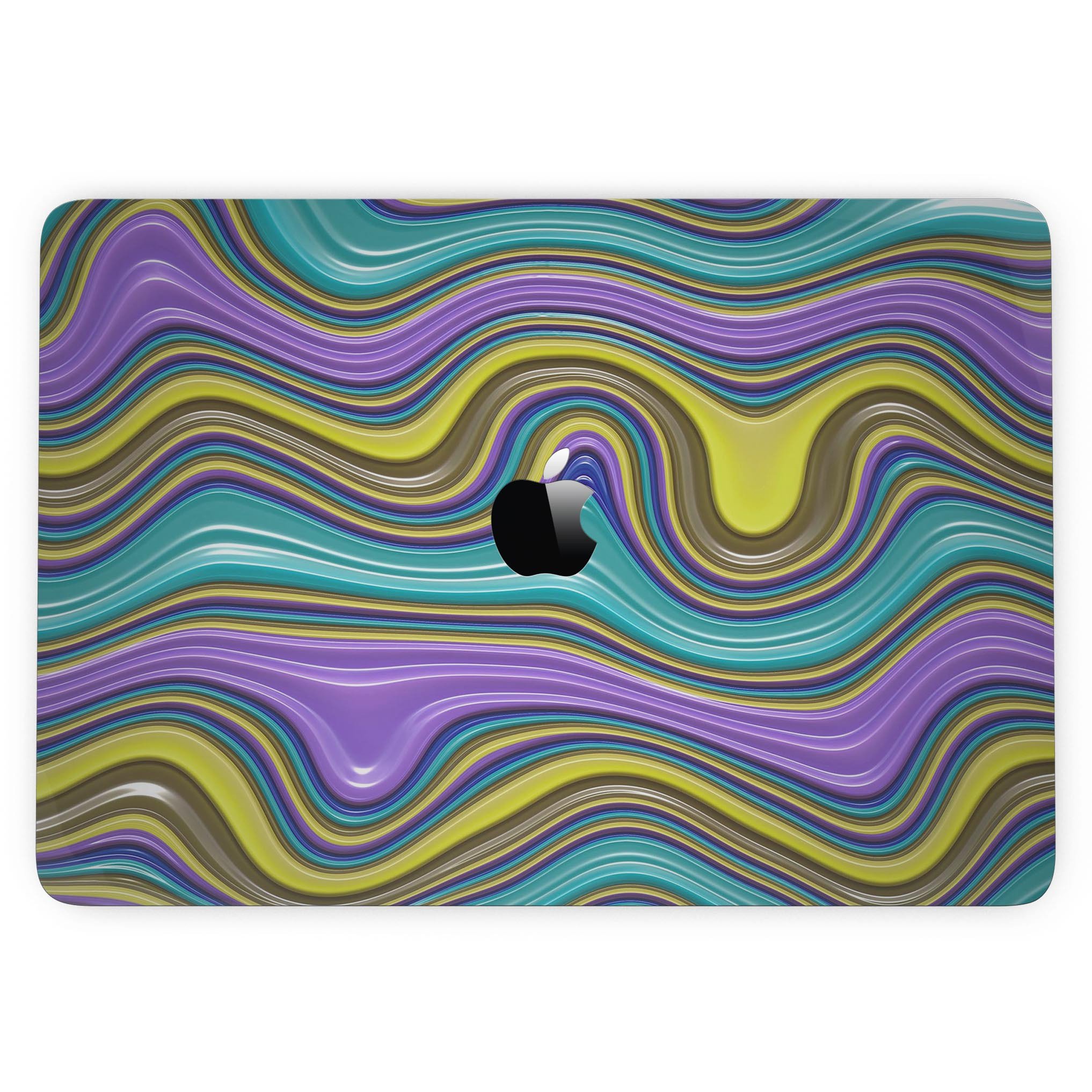 Bright Purple Teal and Mustard Yellow Color Waves skin for 13" MacBook Pro, showcasing vibrant colors and sleek design.