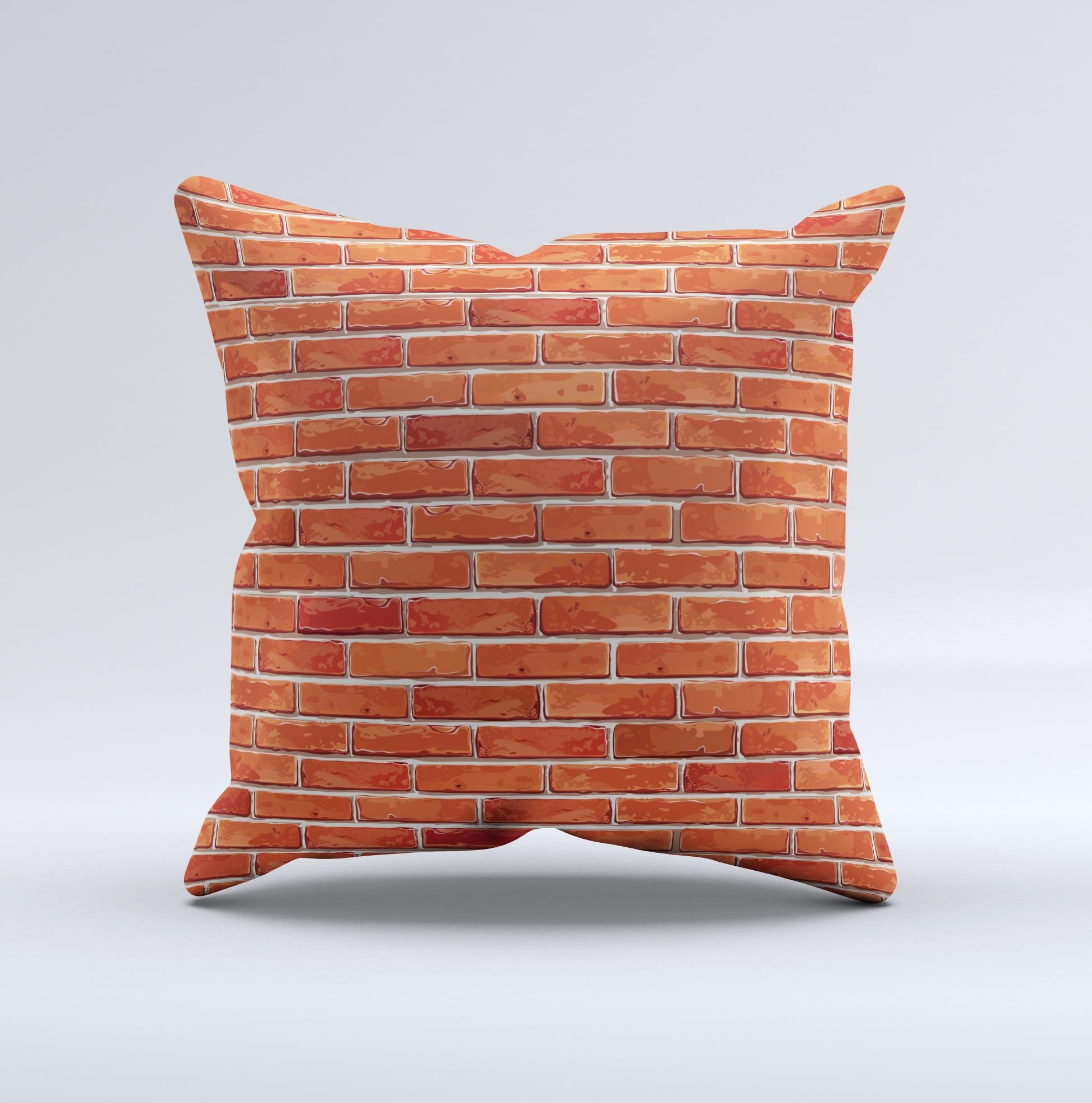 Bright Red Brick Wall ink-Fuzed Decorative Throw Pillow showcasing a unique design with vibrant colors and high-quality fabric.